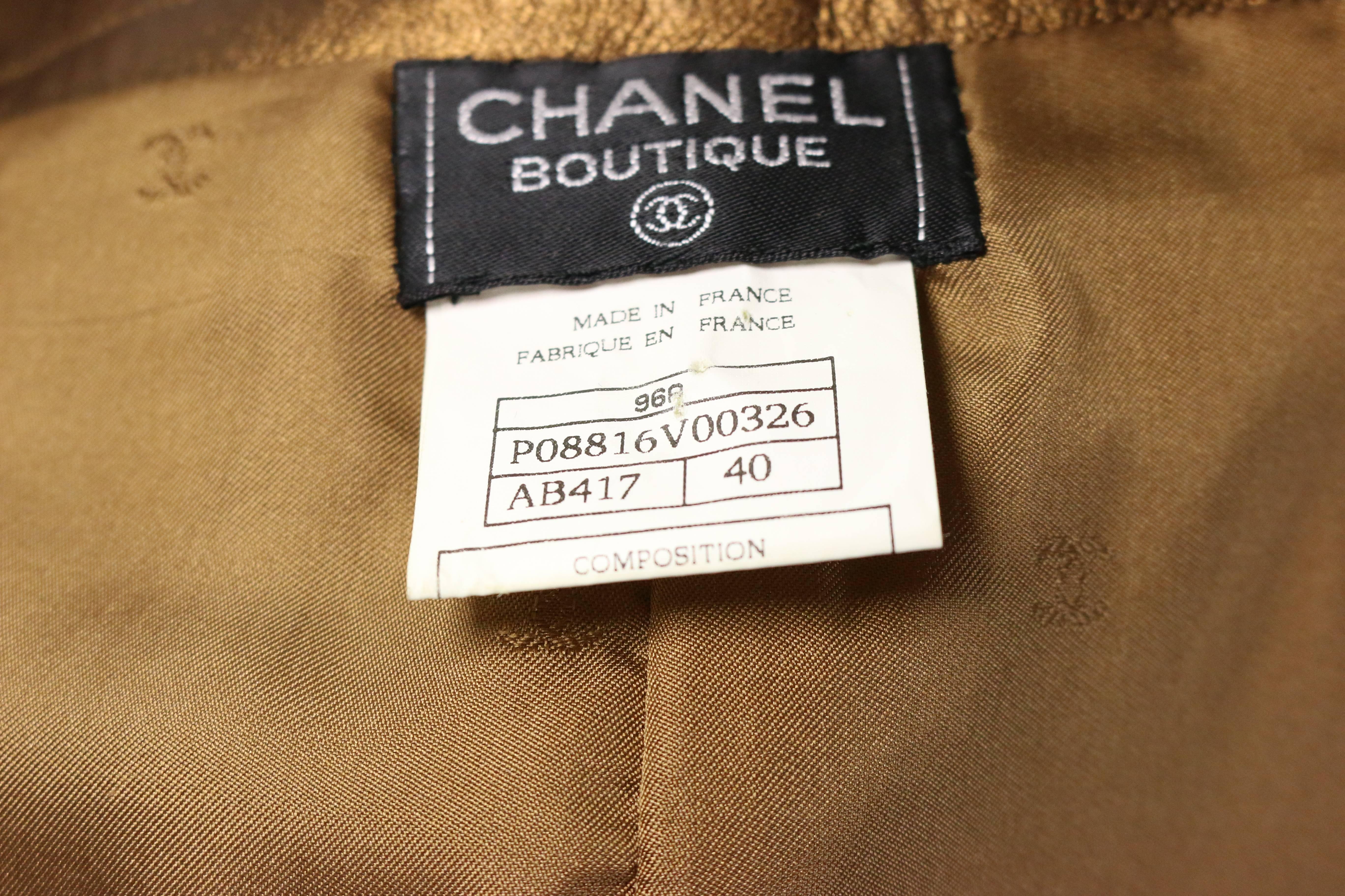 Brown Chanel Bronze Metallic Lambskin Leather Wrap Skirt For Sale