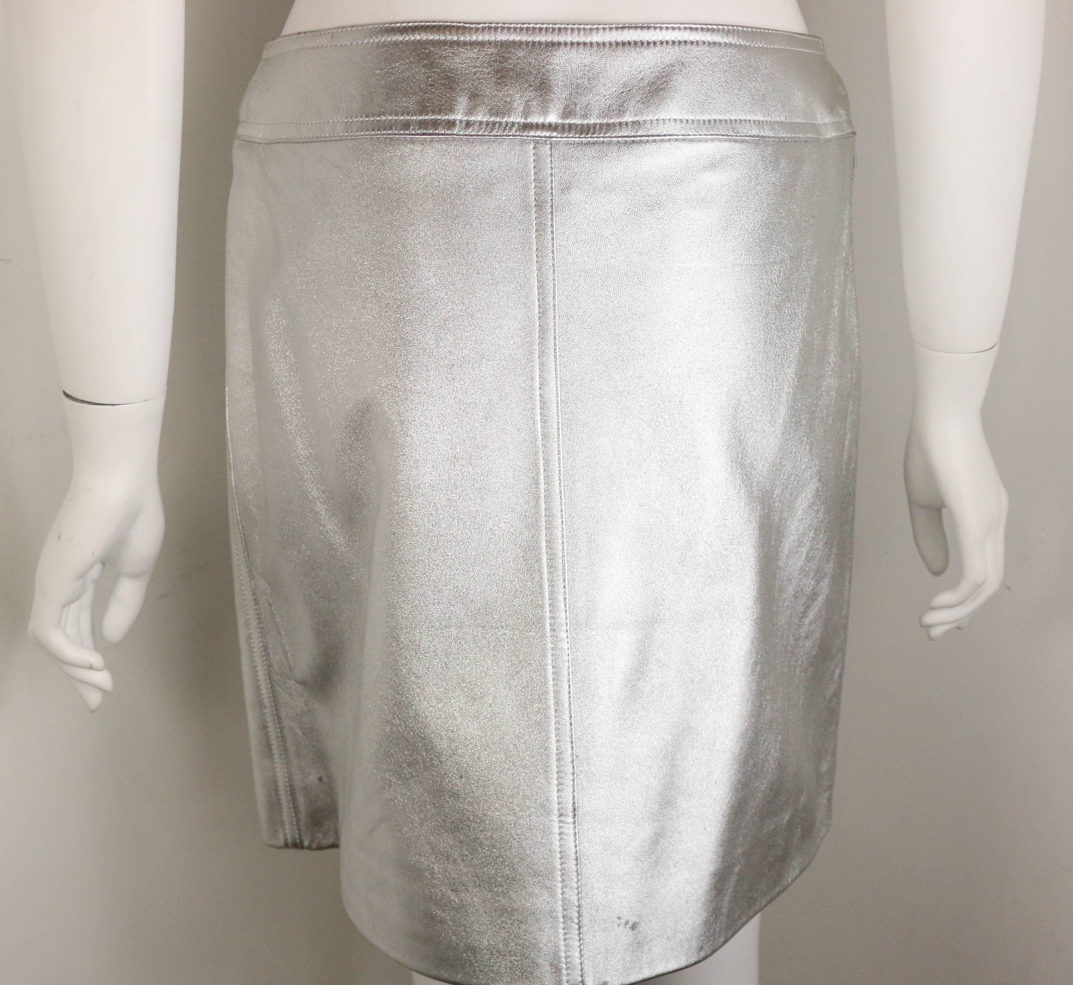 Chanel Silver Metallic Lambskin Leather Wrap Skirt  In Good Condition In Sheung Wan, HK