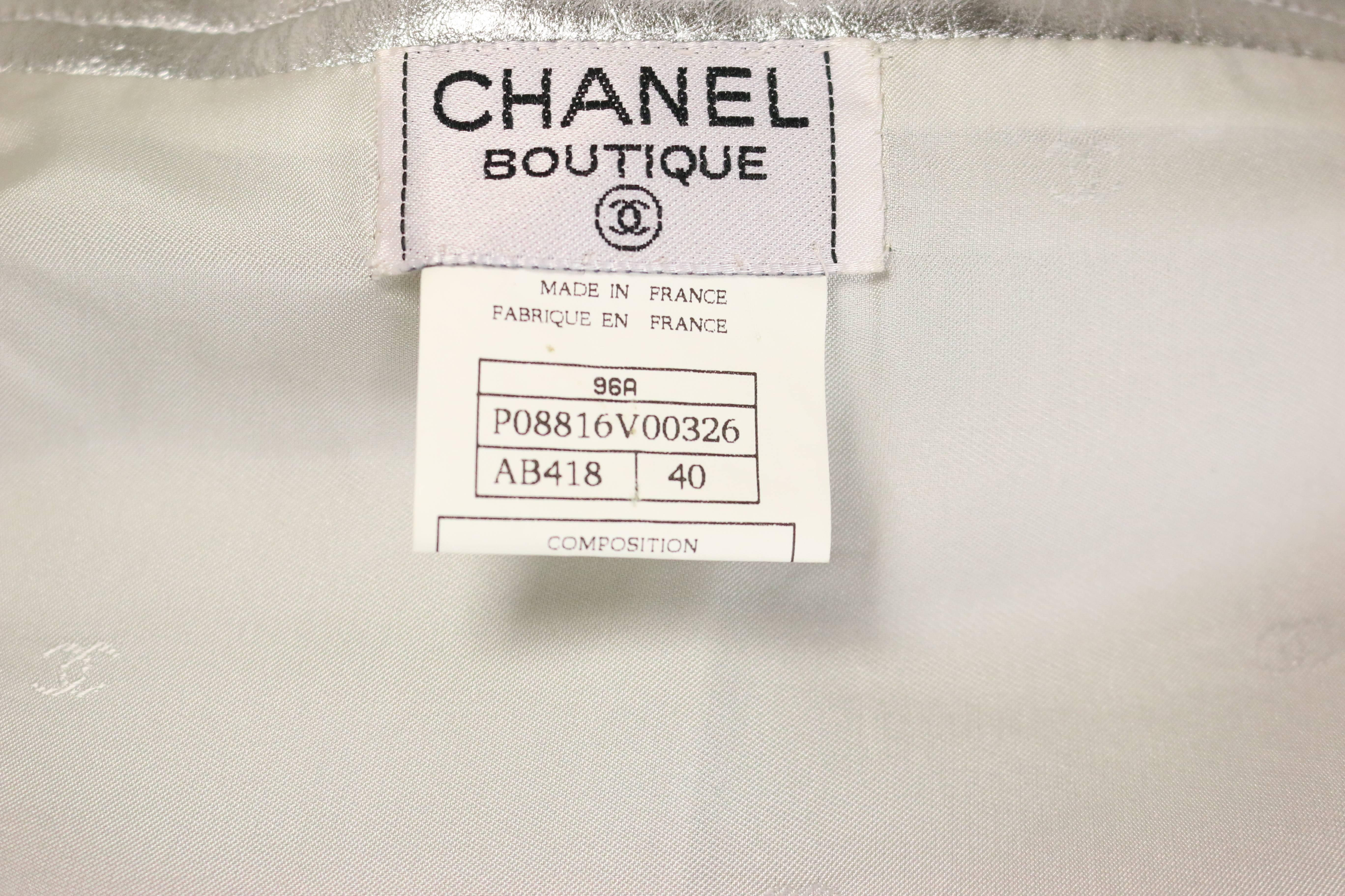 Chanel Silver Metallic Lambskin Leather Wrap Skirt  1