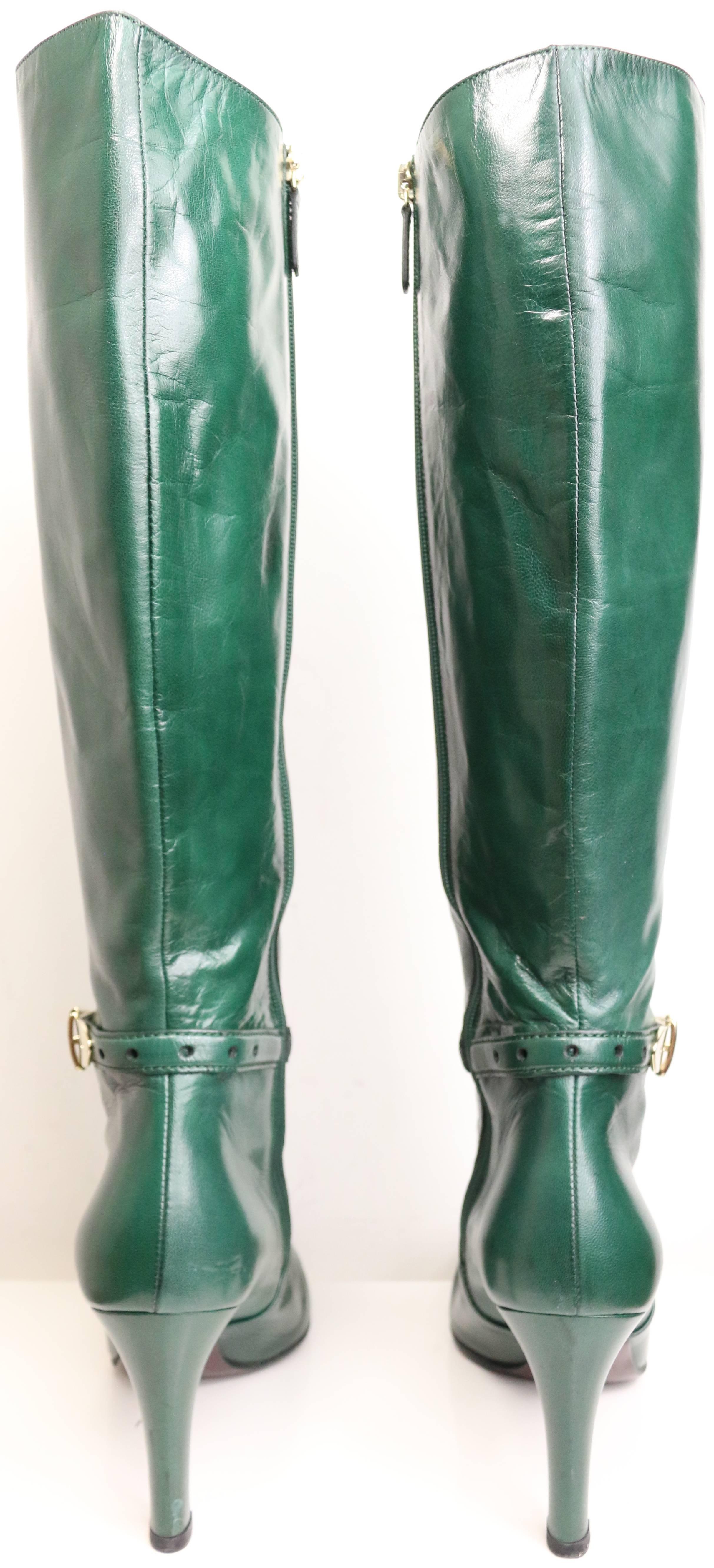 Black Gucci Green Leather Boots