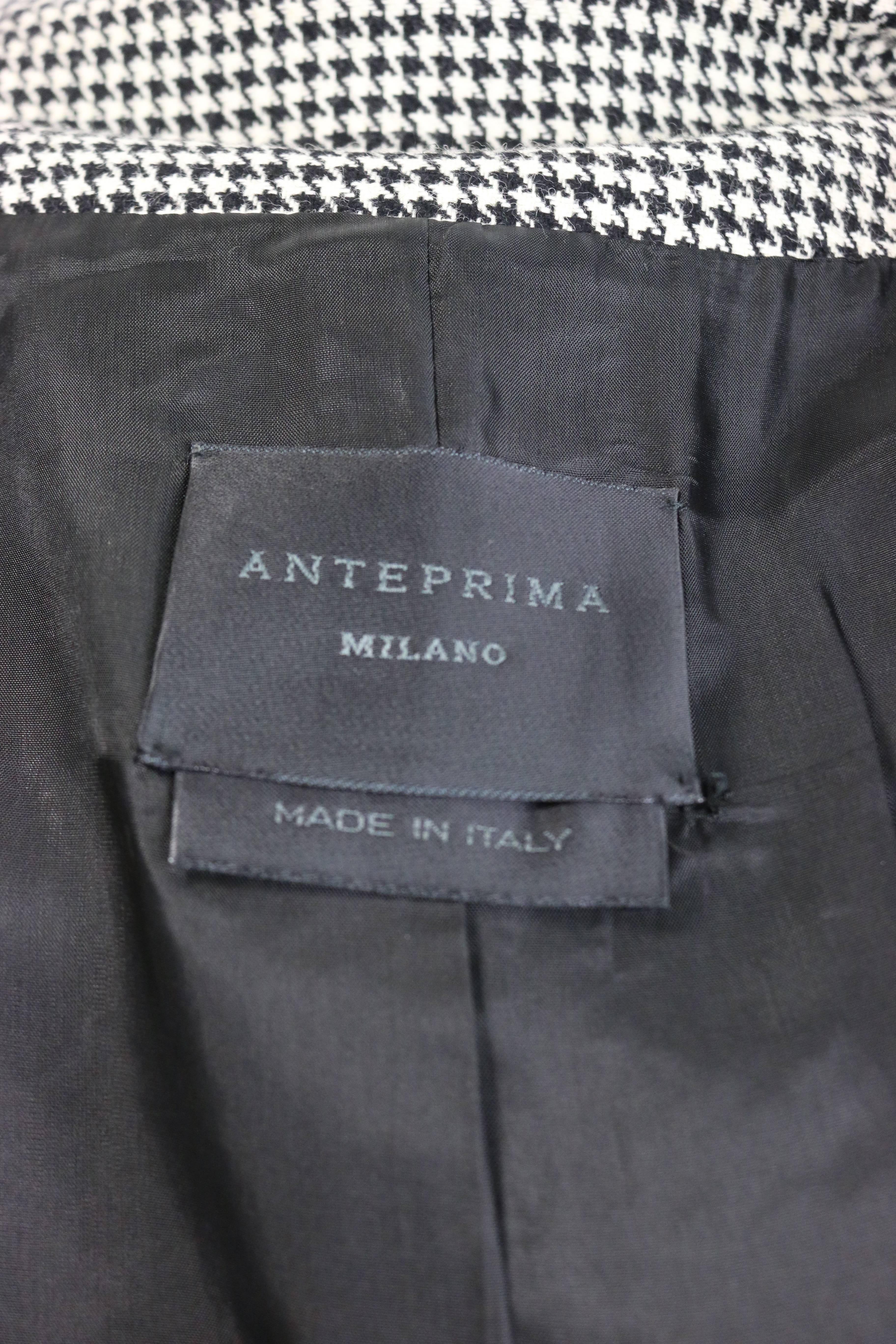 Gray Anteprima Black and White Houndstooch Wool Long Coat For Sale