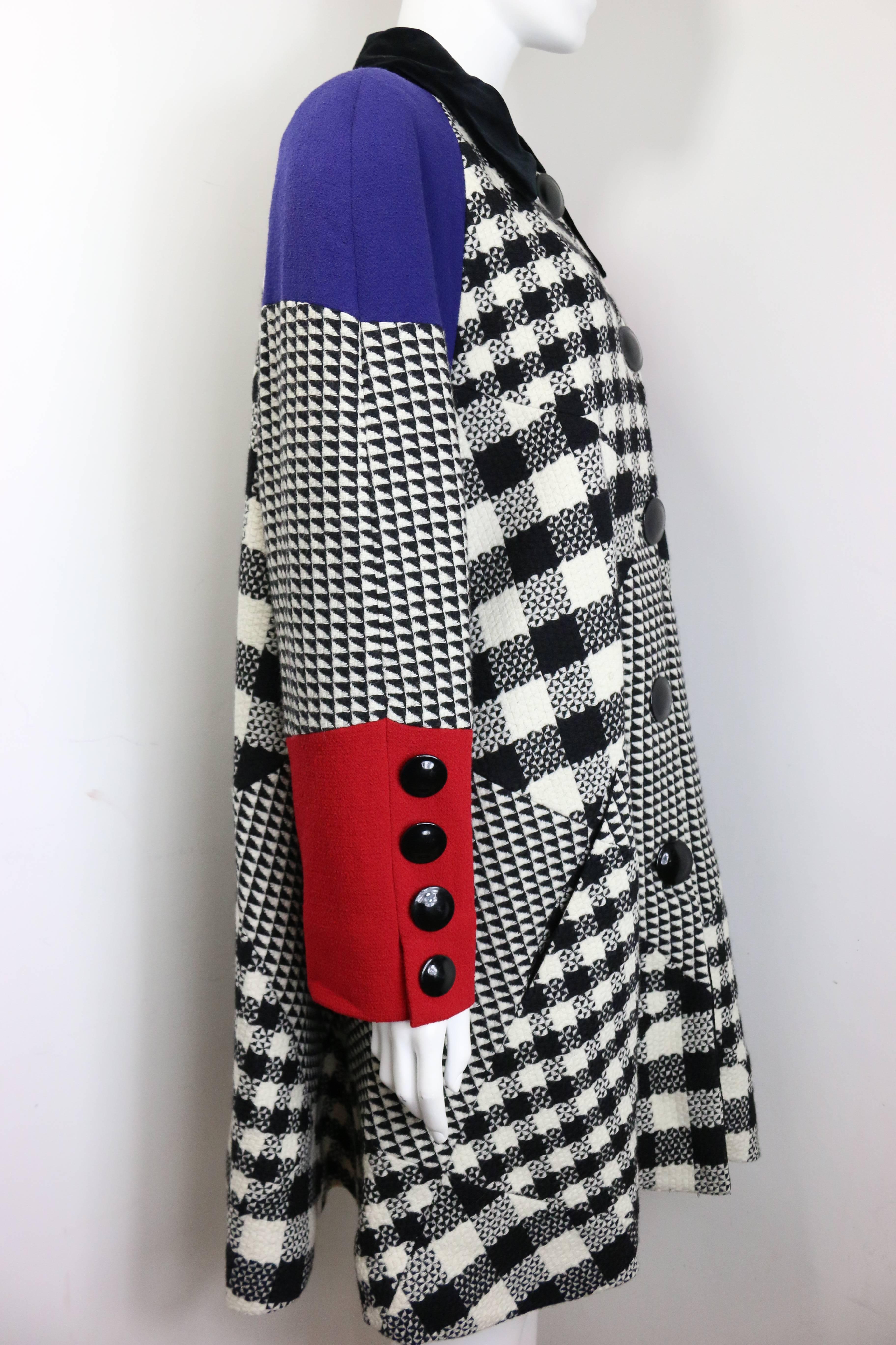 80s Roccobarocco Colour Blocked with Check Patterns Balmacaan Coat  In Excellent Condition For Sale In Sheung Wan, HK
