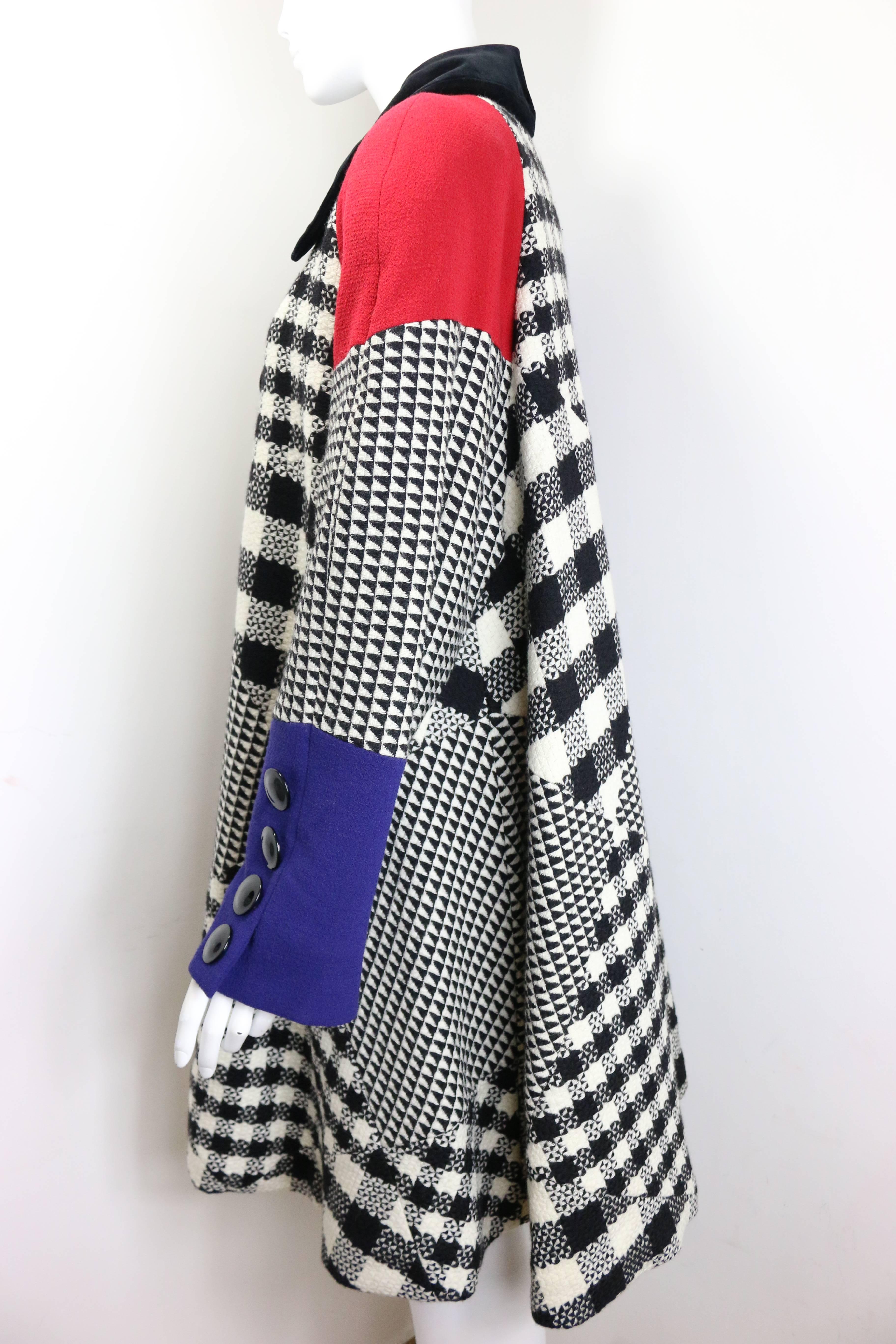 80s Roccobarocco Colour Blocked with Check Patterns Balmacaan Coat  For Sale 1