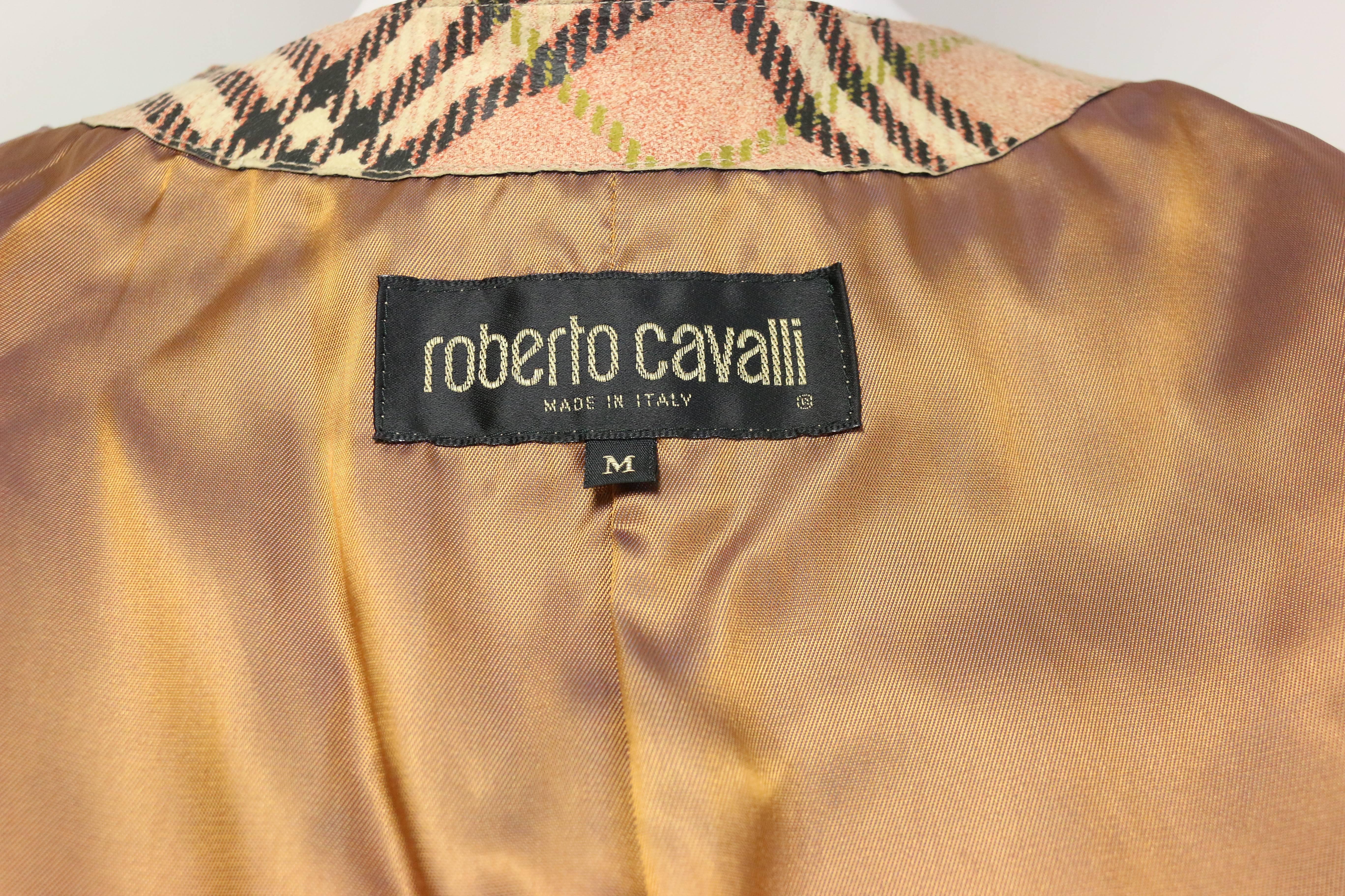 Brown Roberto Cavalli Leather Multi Patterns Patchwork Blazer 