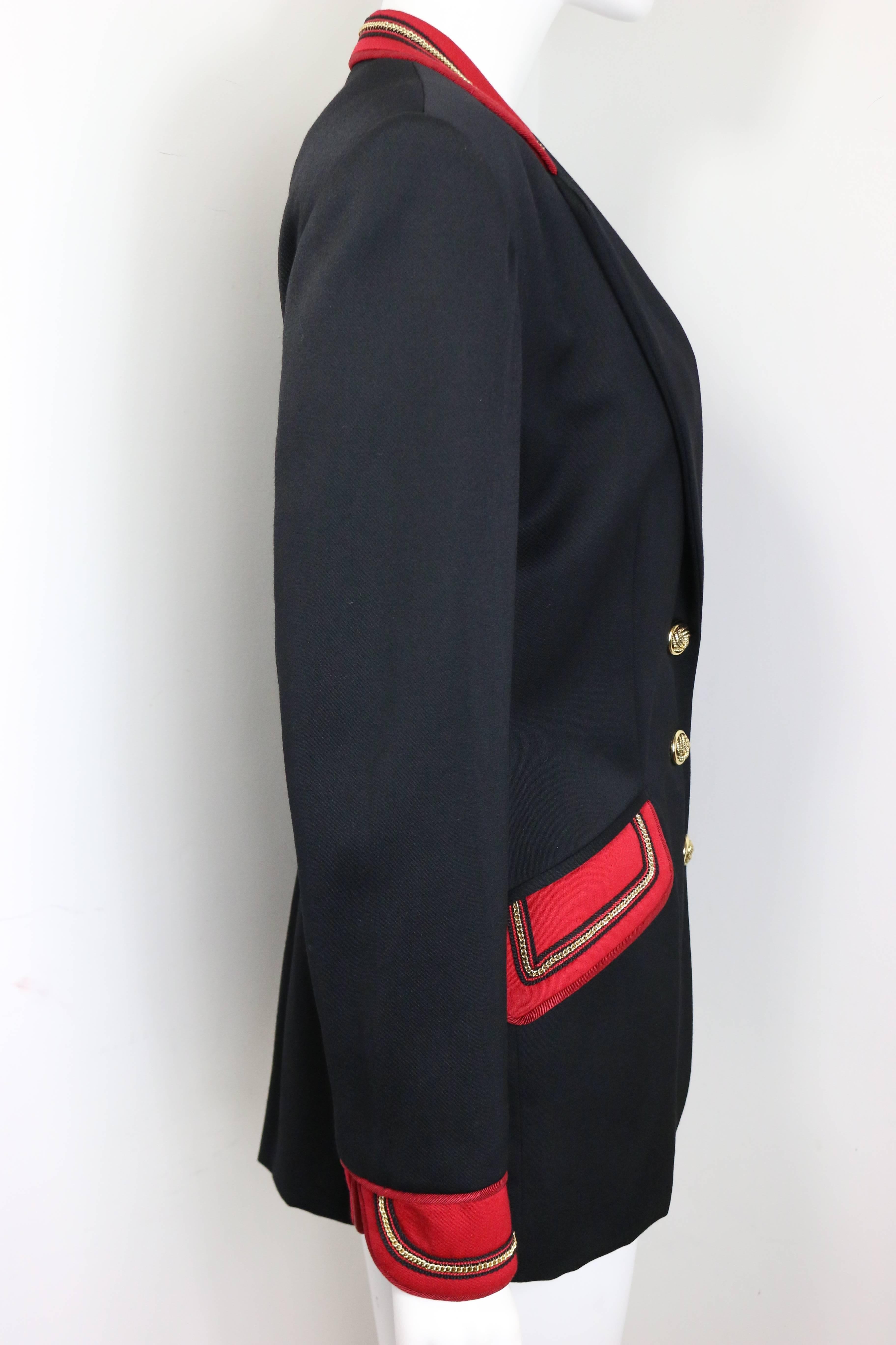 Vintage 80s Alberta Ferretti Studio Black Officer Jacket  In Excellent Condition For Sale In Sheung Wan, HK