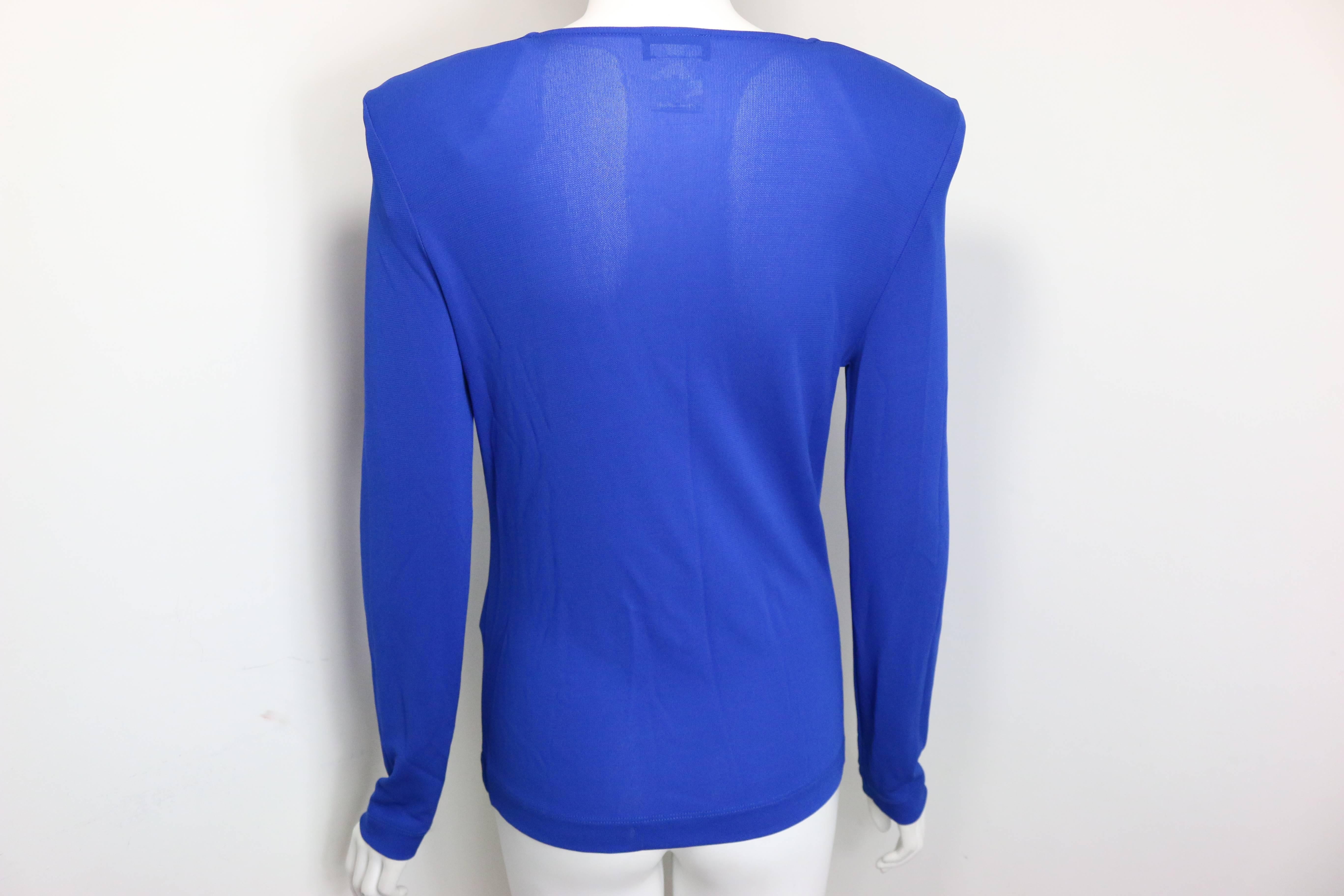 Vintage Gianni Versace Blue Drop Neckline Shoulder Padded Top  In Excellent Condition For Sale In Sheung Wan, HK