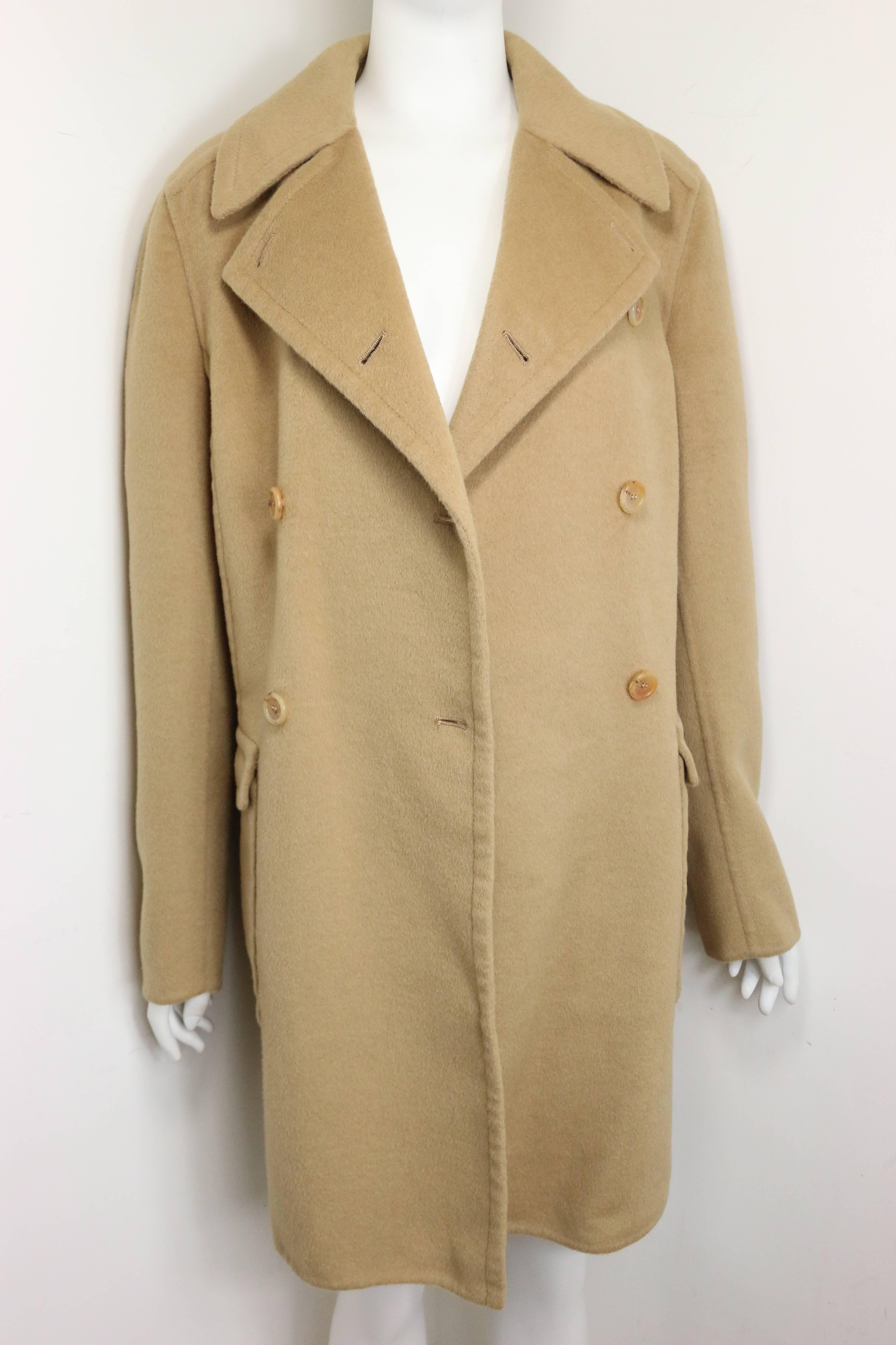 Brown Prada Camel Wool Angora Goat Hair Double Breasted Coat  For Sale