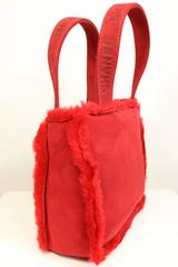 Vintage 90s Chanel Red Suede with Fur Trim Handbag