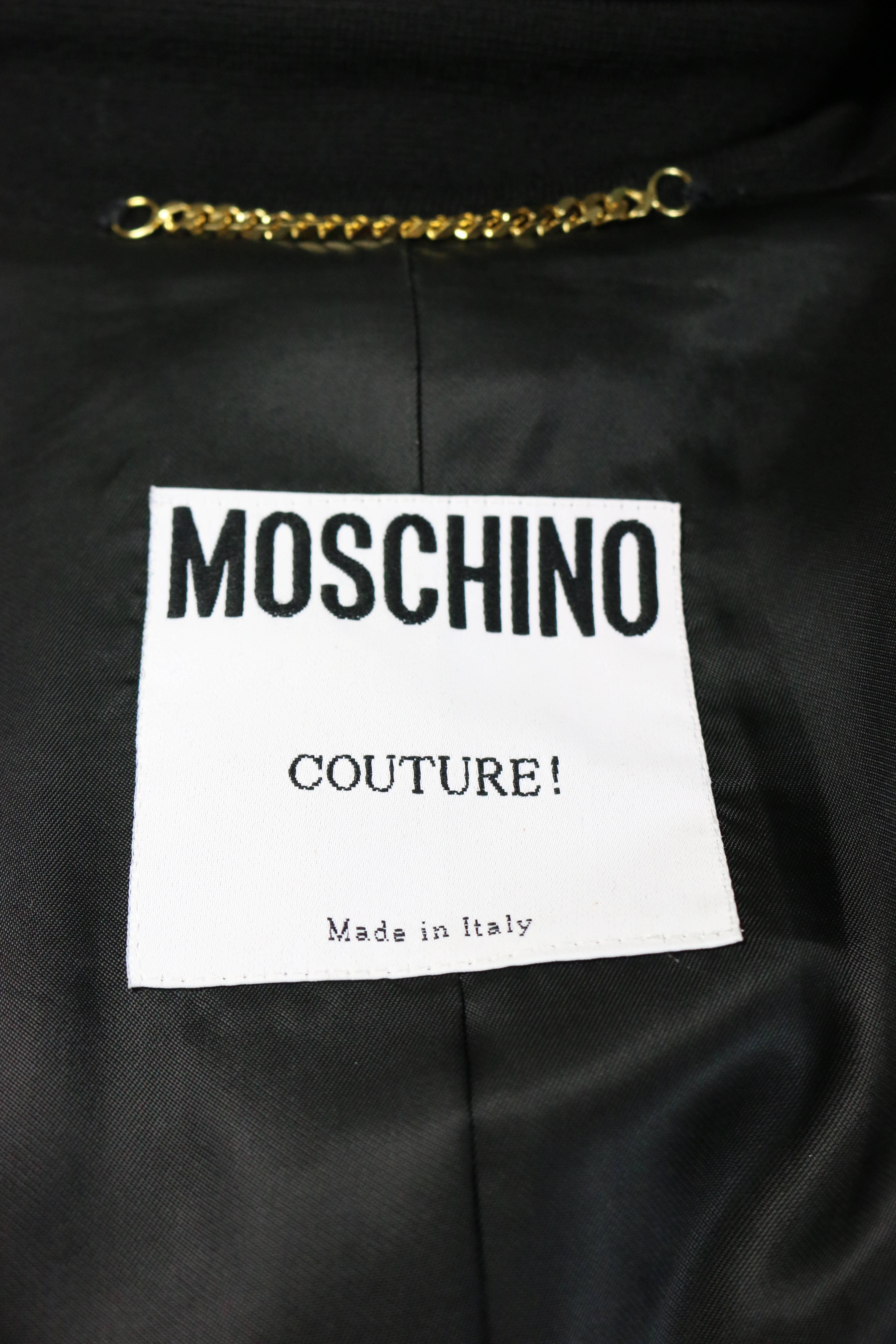 Vintage 90s Moschino Couture Black Wool Gold Buttons Double Breasted Jacket In New Condition For Sale In Sheung Wan, HK