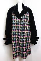 Christian Lacroix Black Velvet Colours Houndstooth Tweed Oversized Long Coat