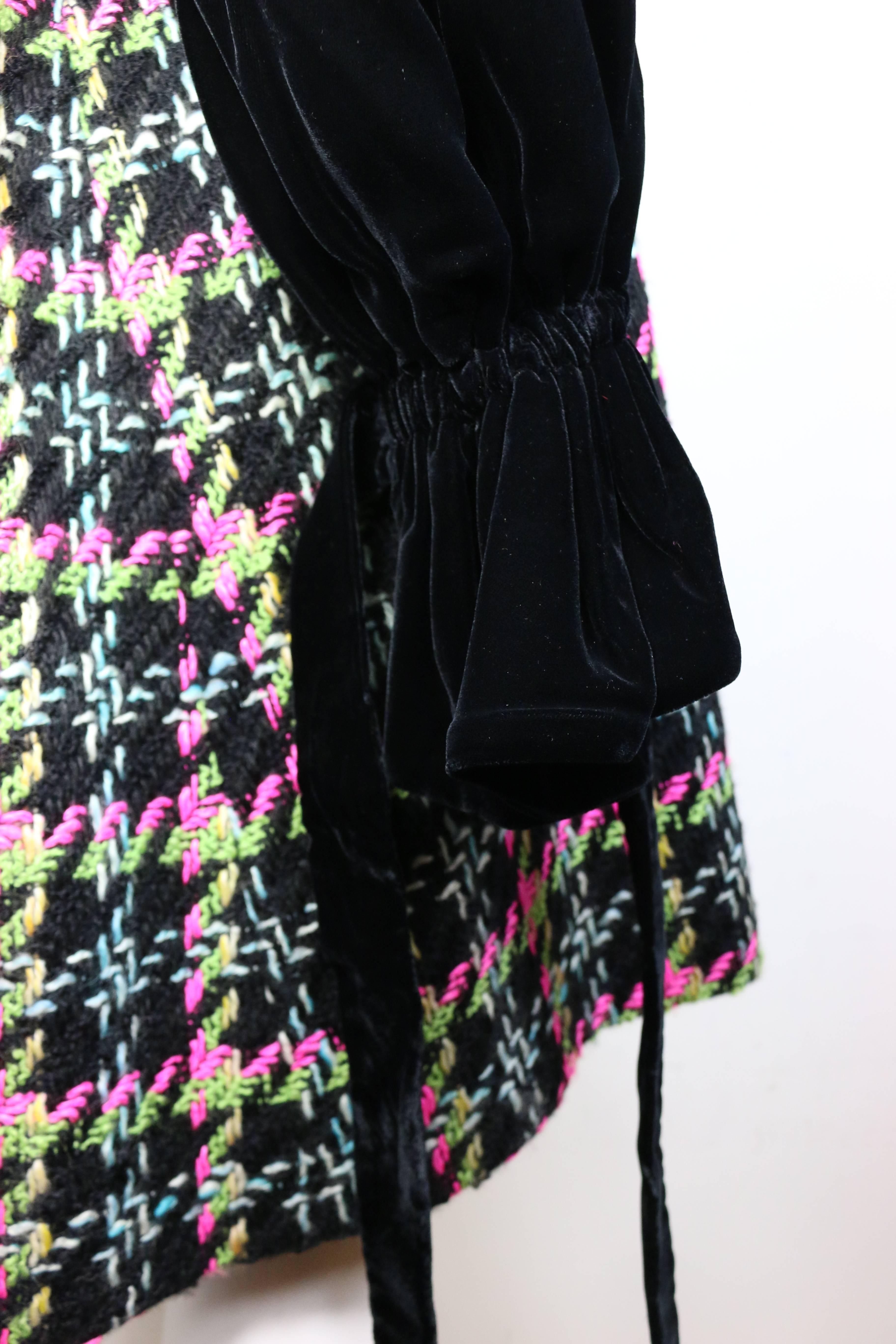Christian Lacroix Black Velvet Colours Houndstooth Tweed Oversized Long Coat For Sale 2