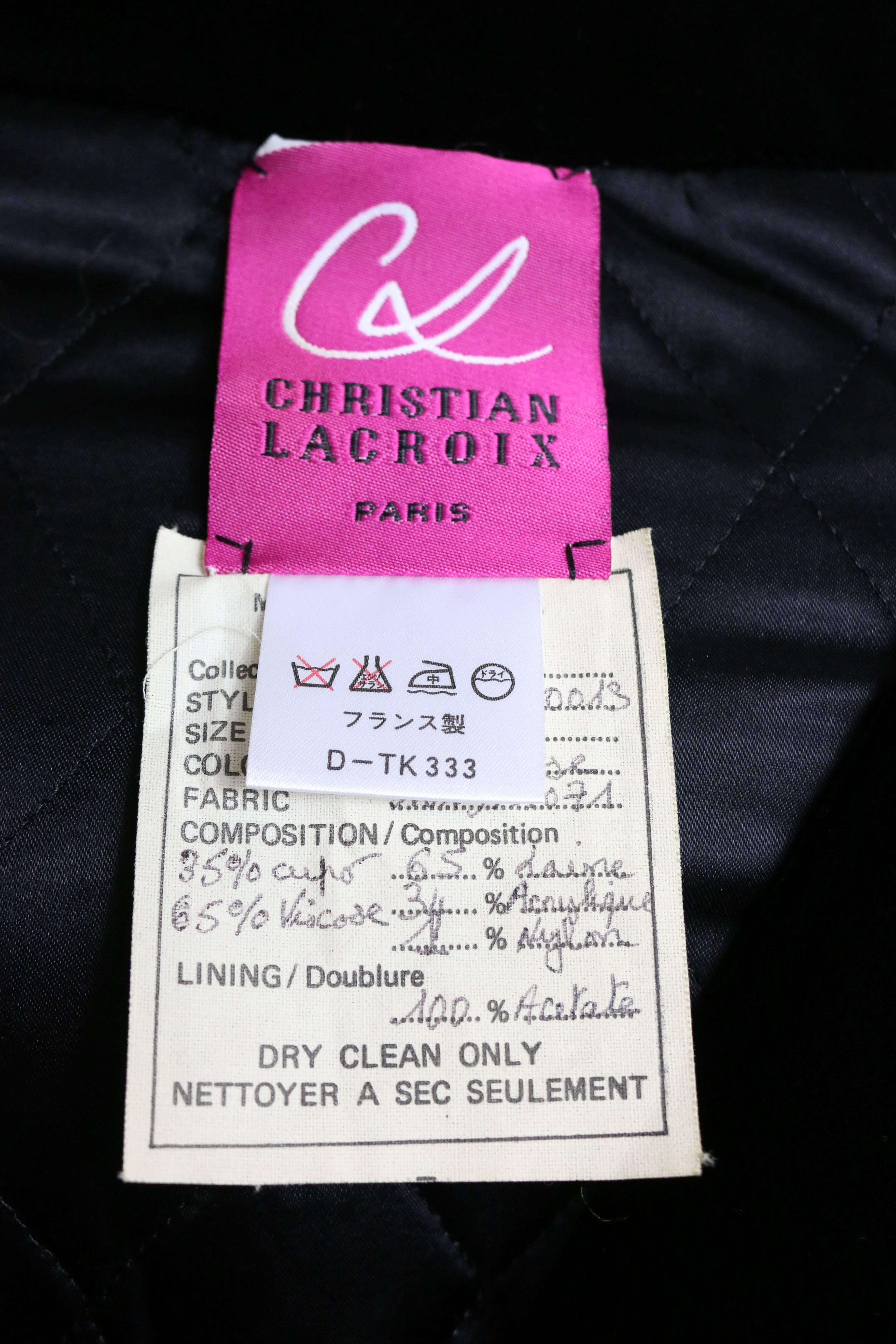 Christian Lacroix Black Velvet Colours Houndstooth Tweed Oversized Long Coat For Sale 3