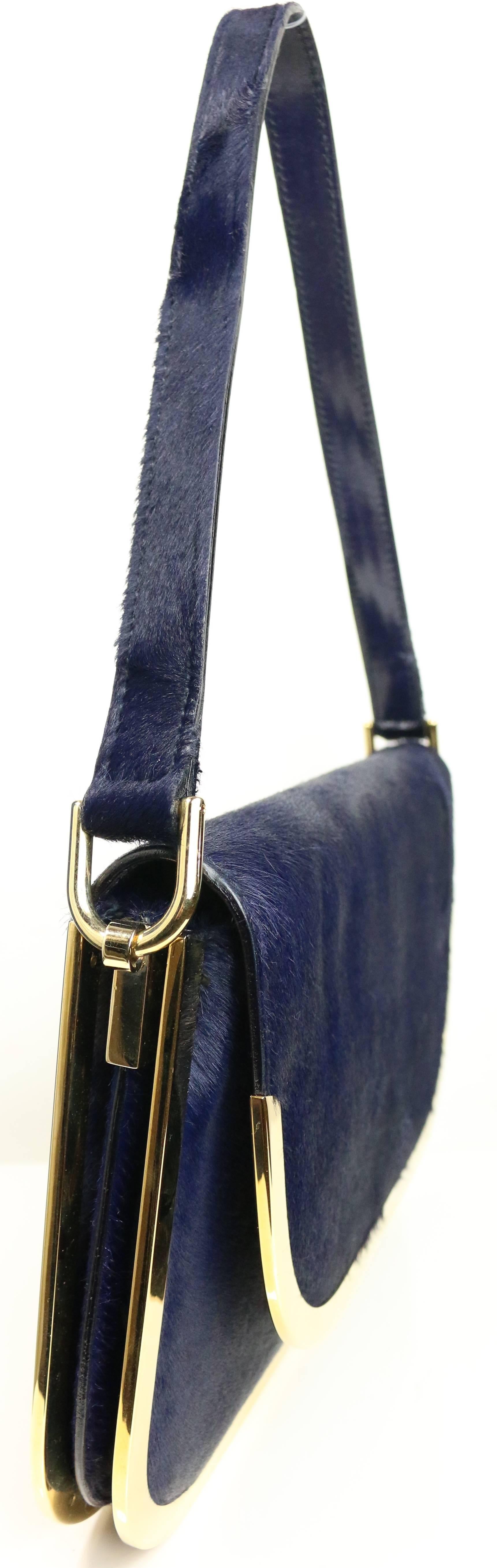 Black Gucci by Tom Ford Navy Horse-Bit Gold Toned Flap Handbag