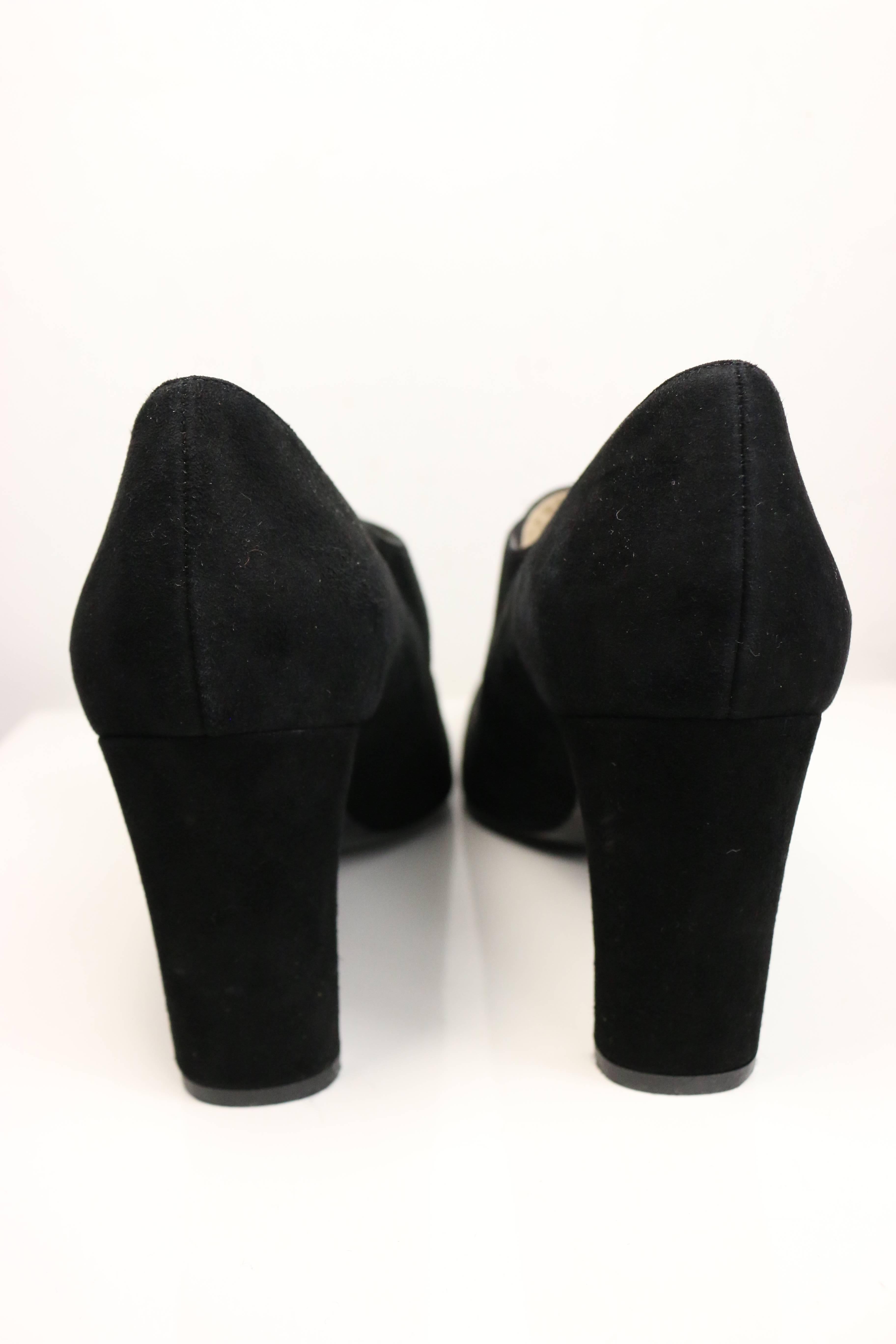 Chanel Black Suede Square Toe Ankle Strap Heels In Excellent Condition In Sheung Wan, HK