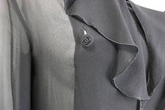 97 Chanel Black Silk Lace Double Breasted Ruffle Blouse