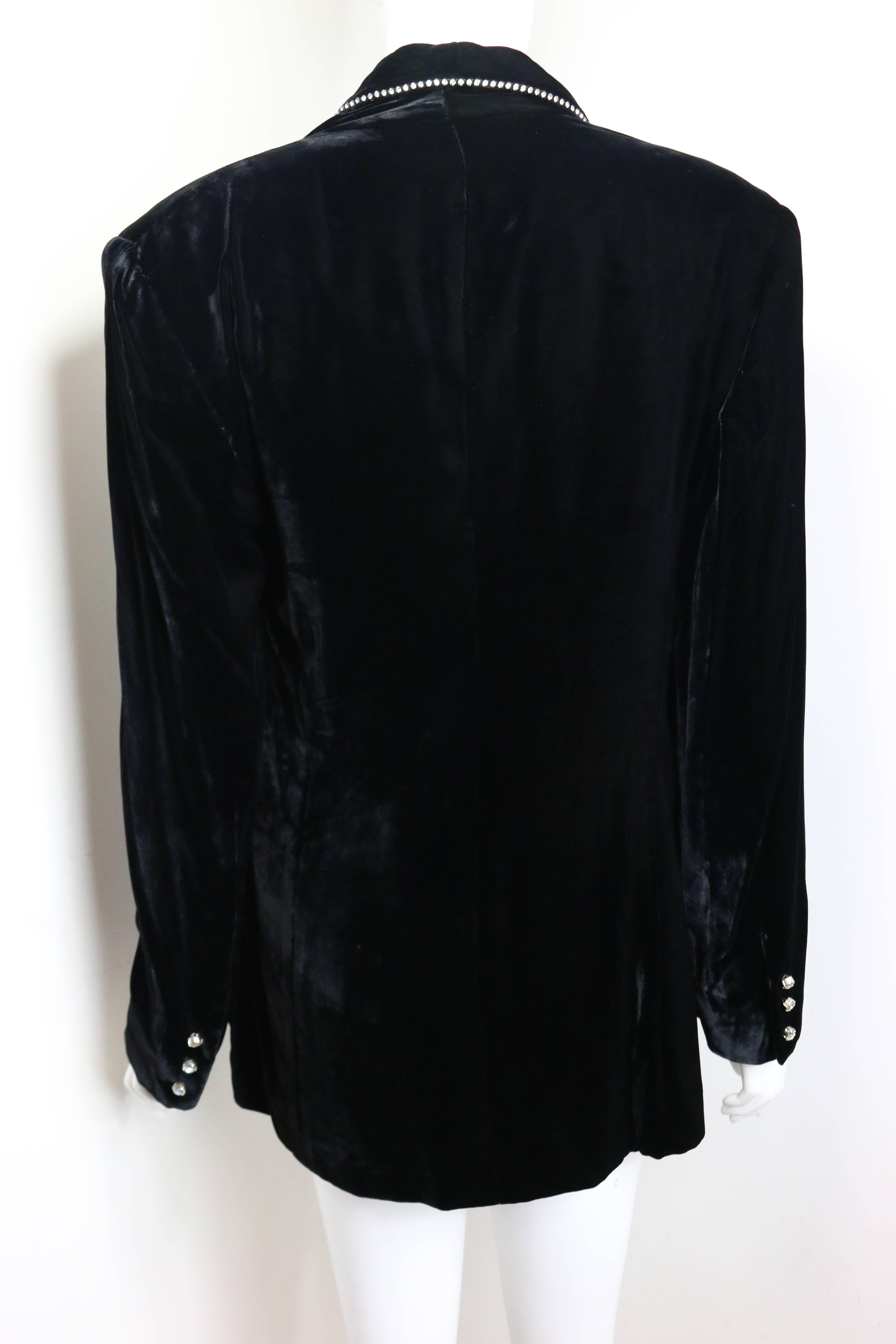 Vintage 90s Complice Black Velvet Rhinestones Shawl Blazer For Sale at ...