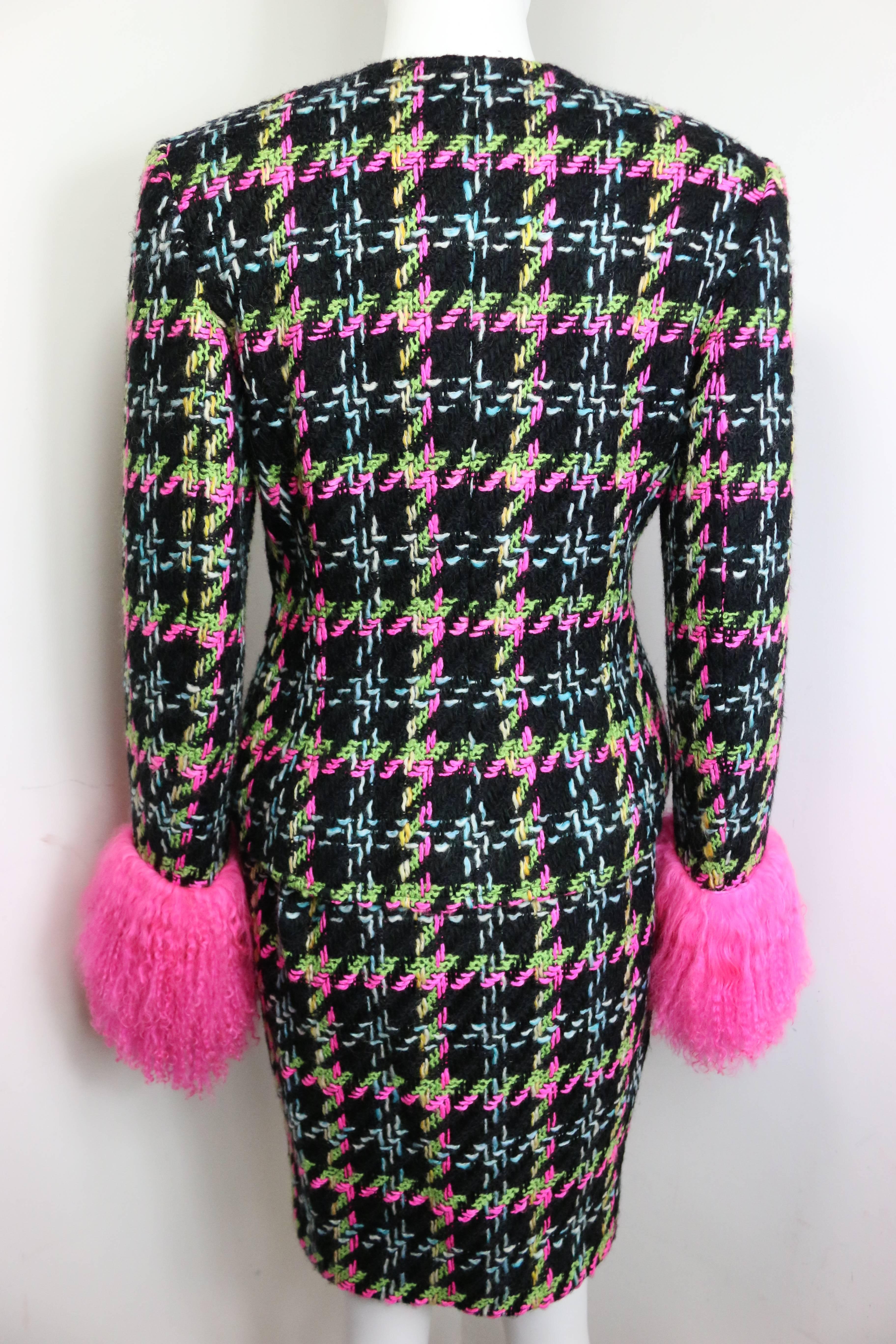 Christian Lacroix Double Breasted Houndstooth Tweed Wool Suit and Skirt Ensemble In Excellent Condition For Sale In Sheung Wan, HK