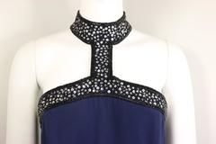 Escada Couture Dark Blue Choker Neck with Sequins/Beads Mermaid Silk Nightgown