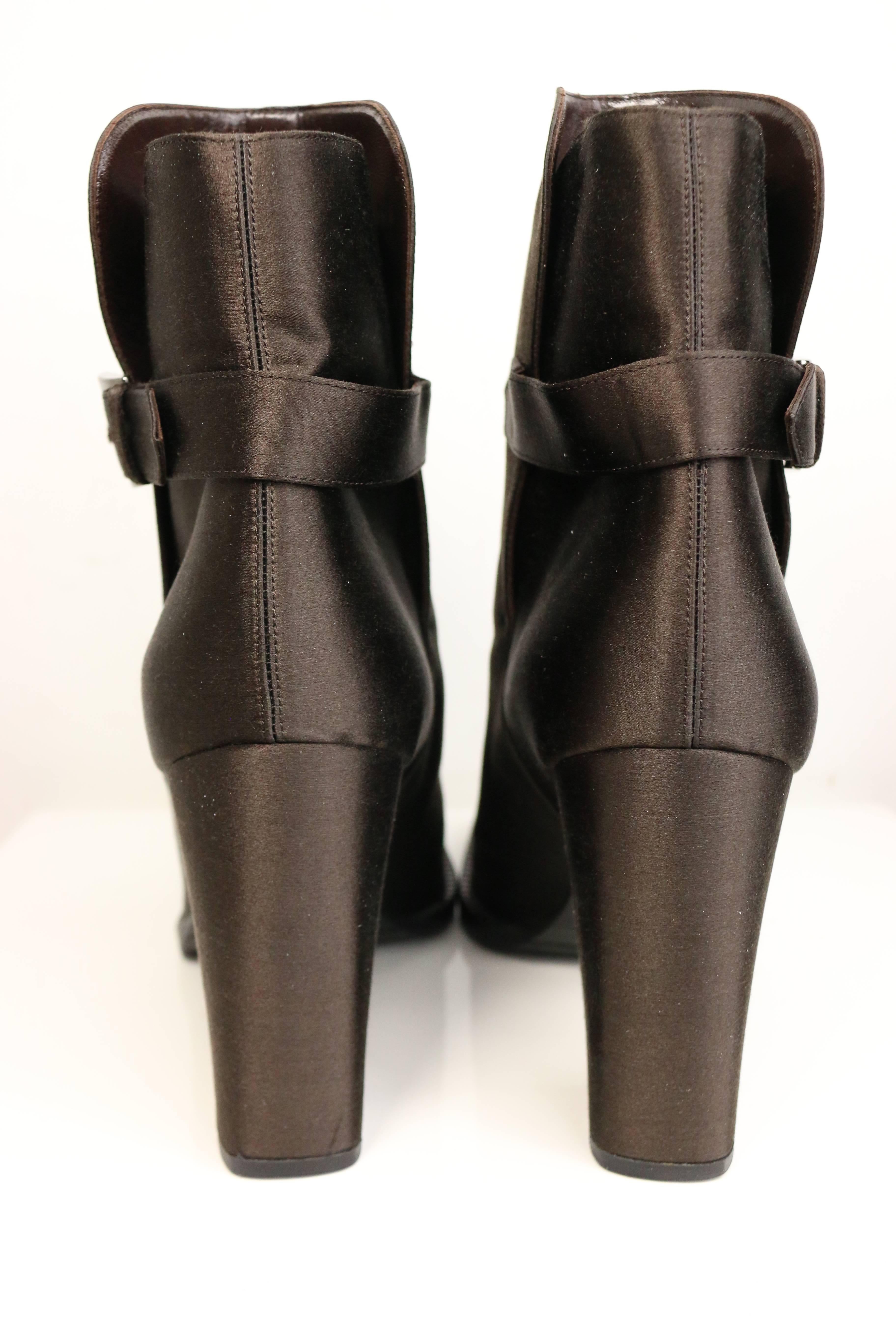 Gray Chanel Brown Satin Ankle Boots