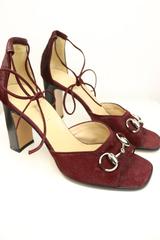 Gucci by Tom Ford Red Horse Hair Lace Up Open Toe Sandals Heels