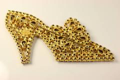 Escada Multi Coloured Crystal Rhinestones Gold Toned Setting Heels Brooch
