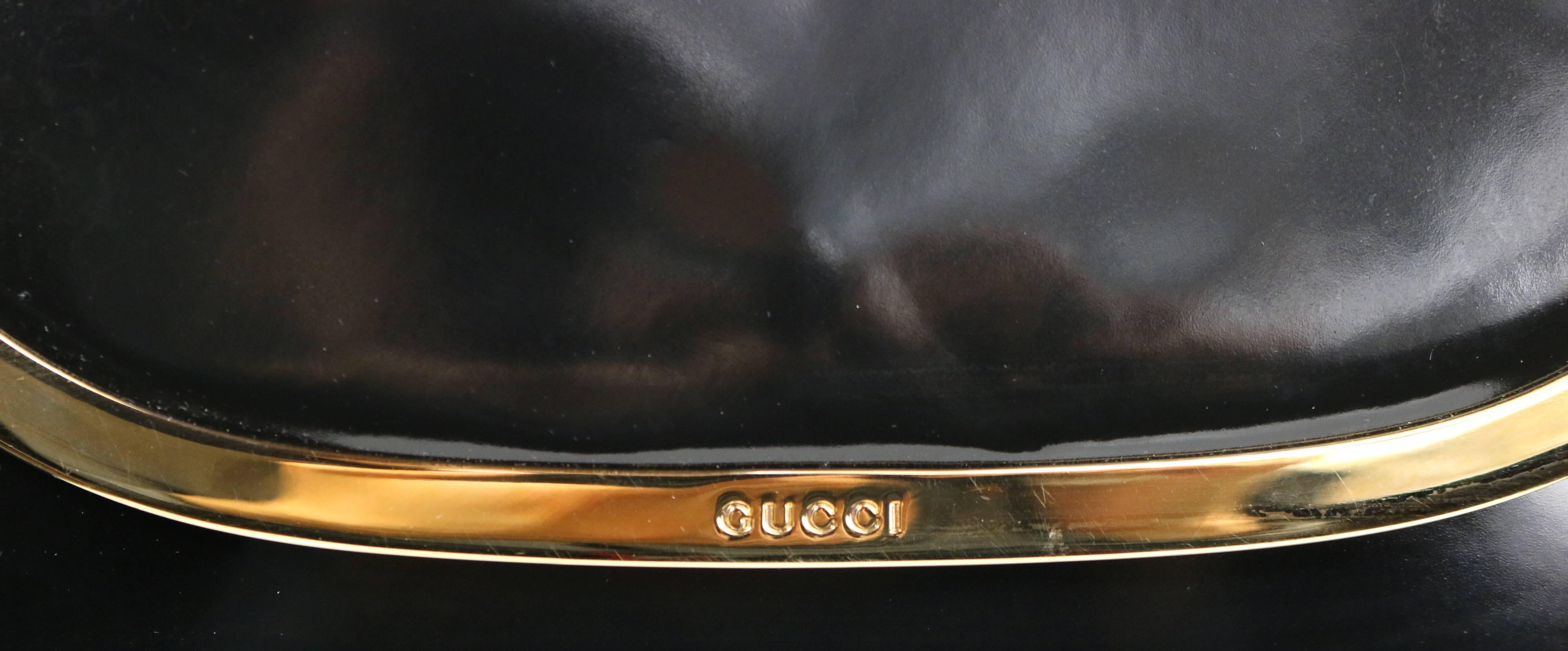 Women's Gucci by Tom Ford Black Patent Leather Gold Toned Piping Shoulder Bag