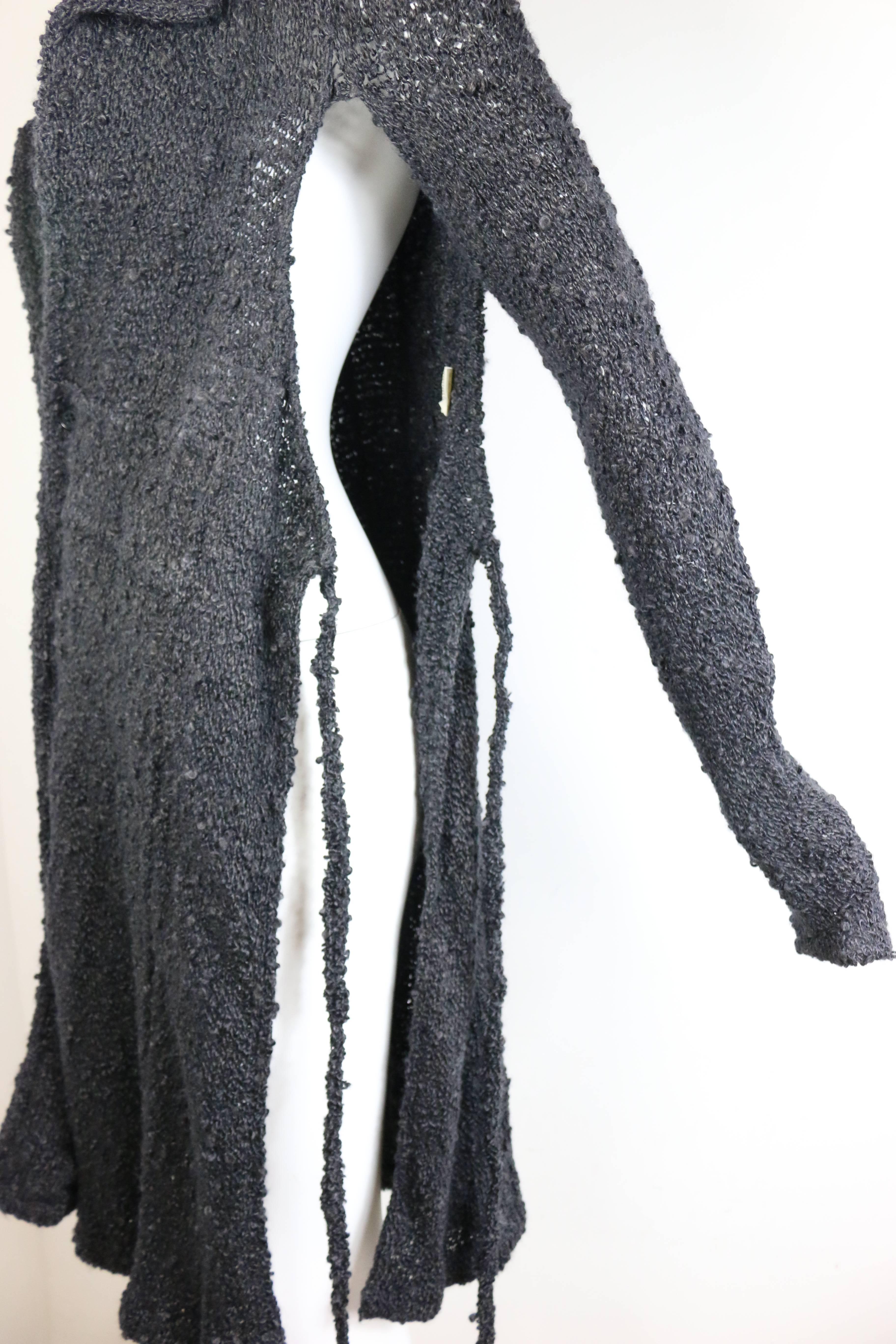 Black Costume National Grey Cashmere Long Knitted Cardigan with Both Sides Split Cut For Sale