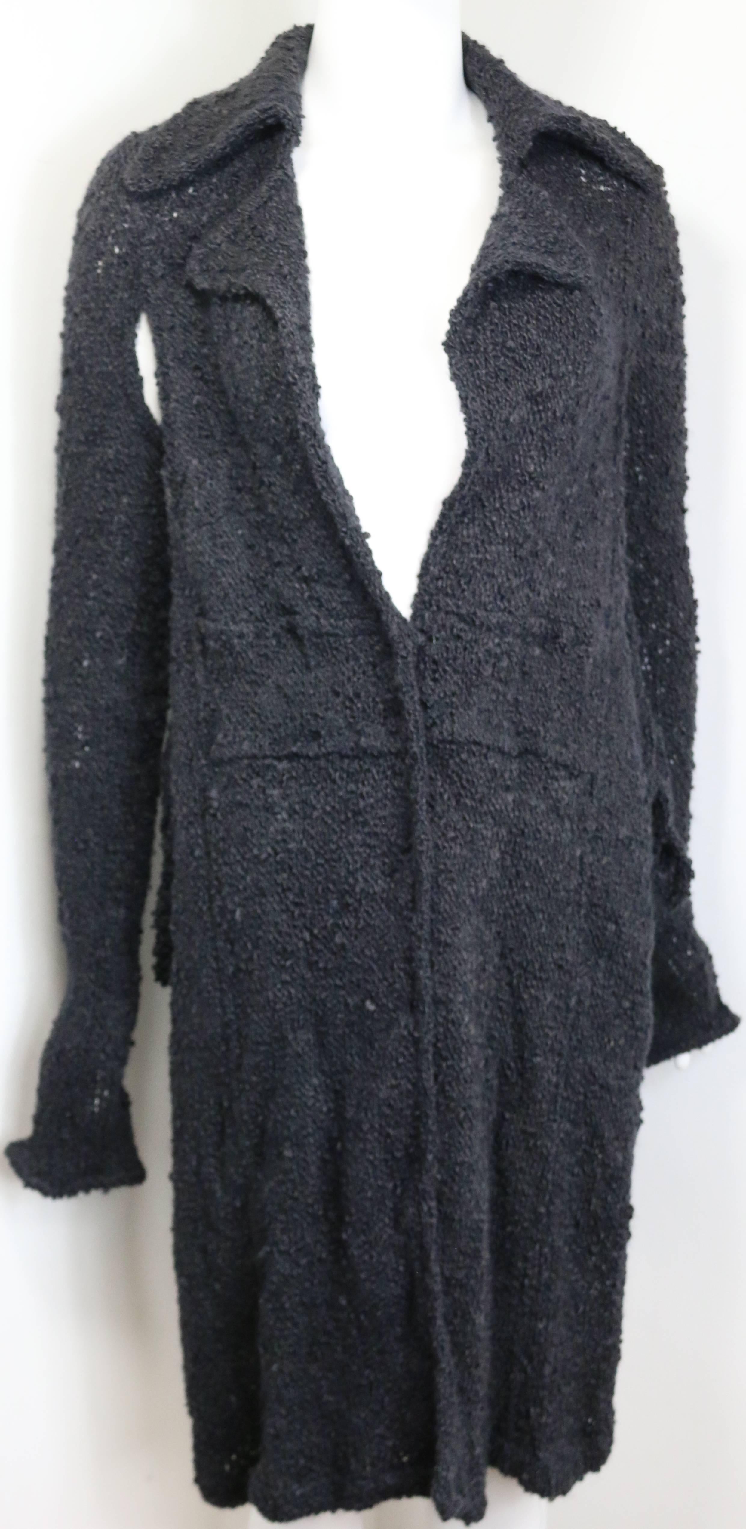 - Vintage 90s Costume National grey cashmere long knitted cardigan with both sides split cut.  You can wear something underneath and treat it like a dress as well. Stylish and still very modern knitted cardigan to wear now!

- Featuring five