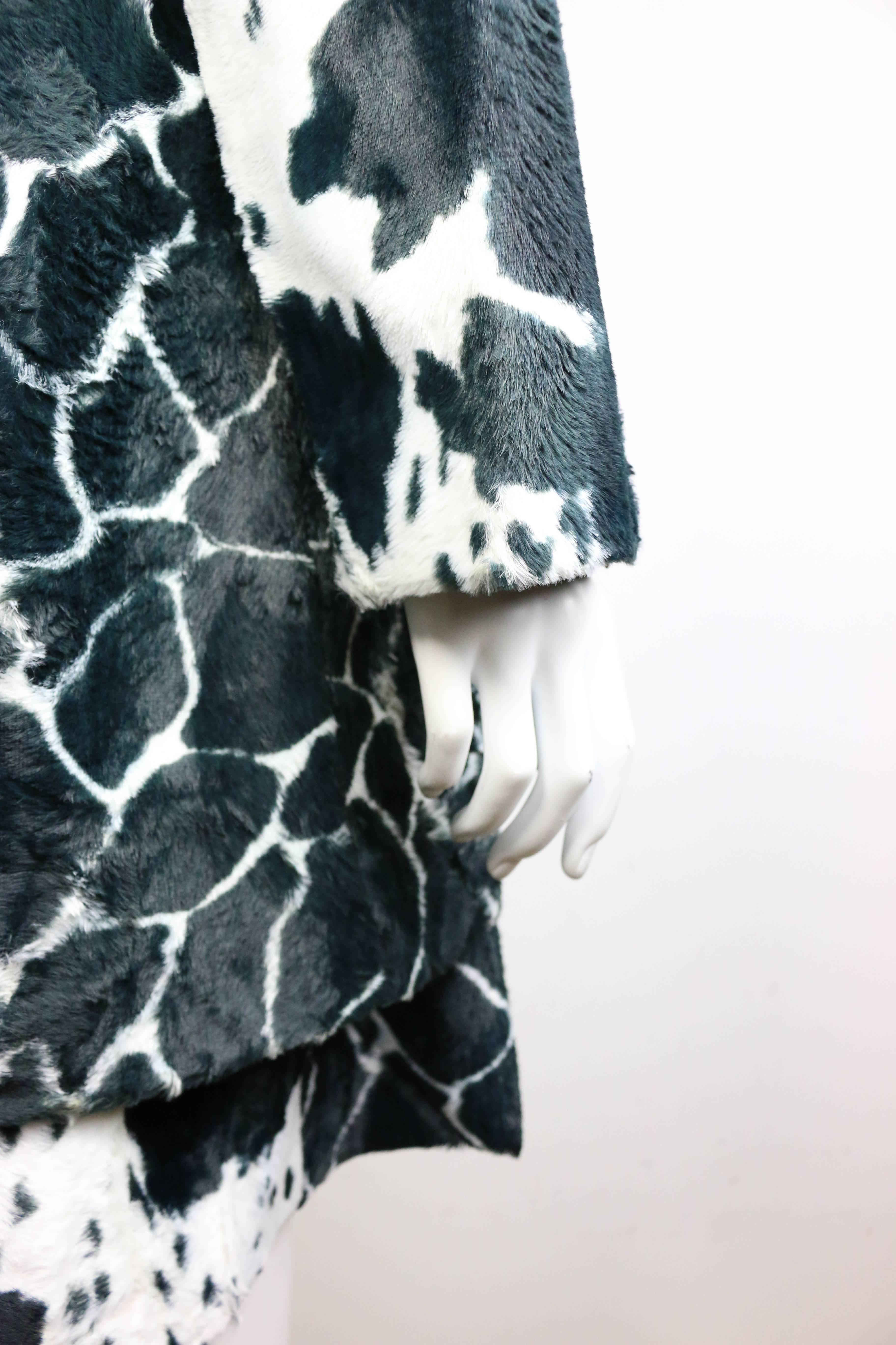 Kenzo Black and White Cow Print Faux Fur Jacket and Skirt Ensemble  In Excellent Condition In Sheung Wan, HK
