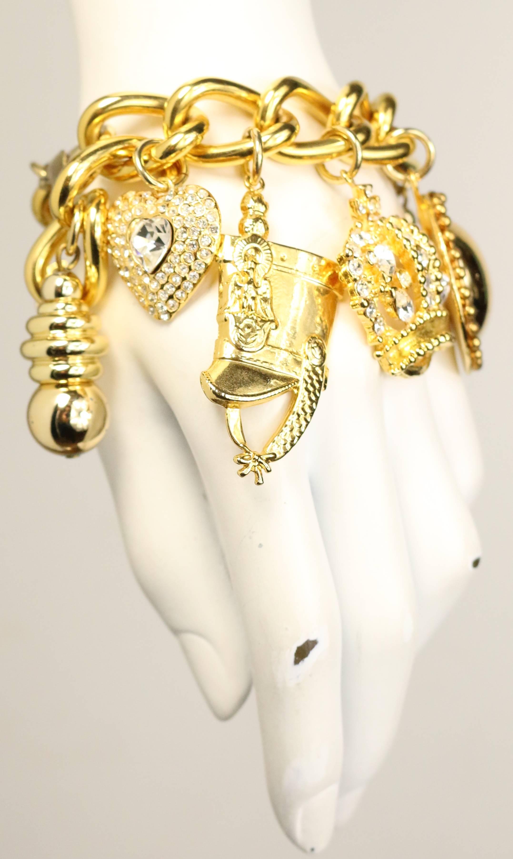Vintage 80s Gold Chain Charms Bracelet at 1stDibs 80s charm bracelet
