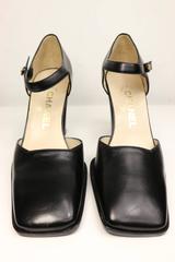 Chanel Classic Black Leather Square Toe Heels