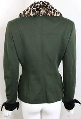 Gemma Kahng Green Wool with Detachable Leopard Fur Collar Jacket