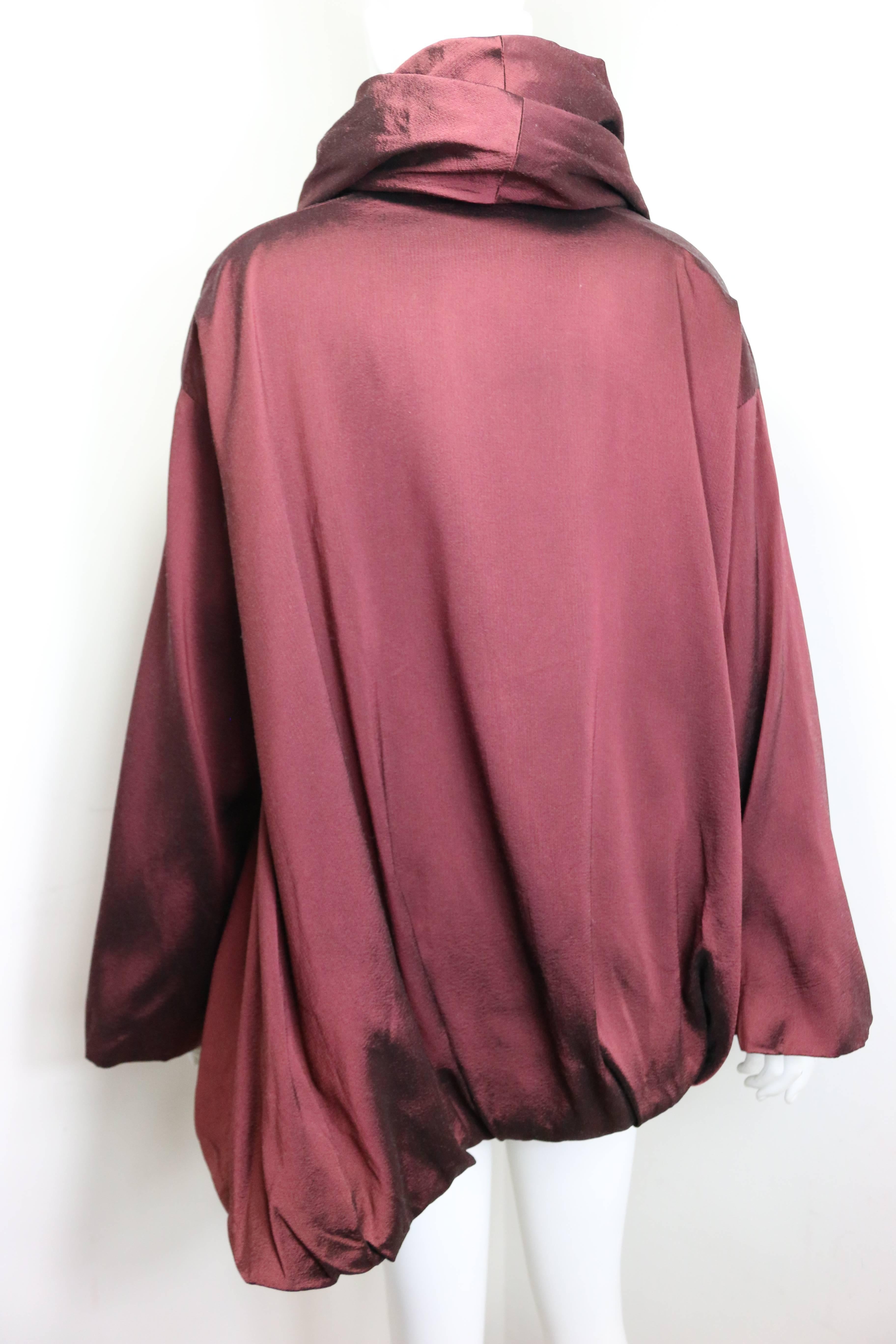 Romeo Gigli Maroon Silk Cocoon Double Breasted Coat  In Excellent Condition In Sheung Wan, HK