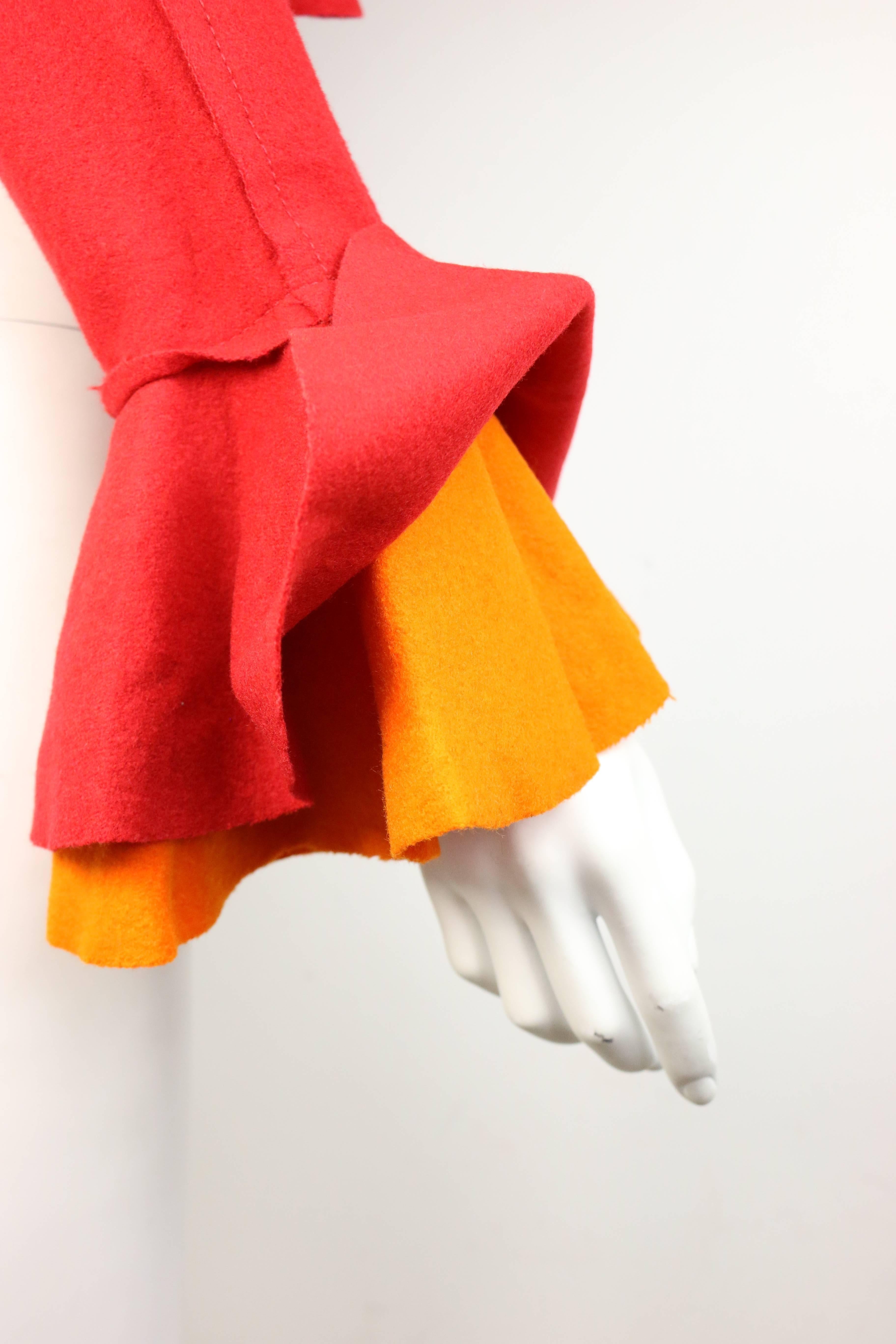 Moschino Couture Red and Orange Wool Cropped Ruffle Jacket  In Excellent Condition For Sale In Sheung Wan, HK