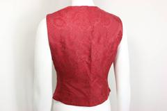Dolce and Gabbana Maroon Lucia Embroidered Gold Trim Velvet Vest