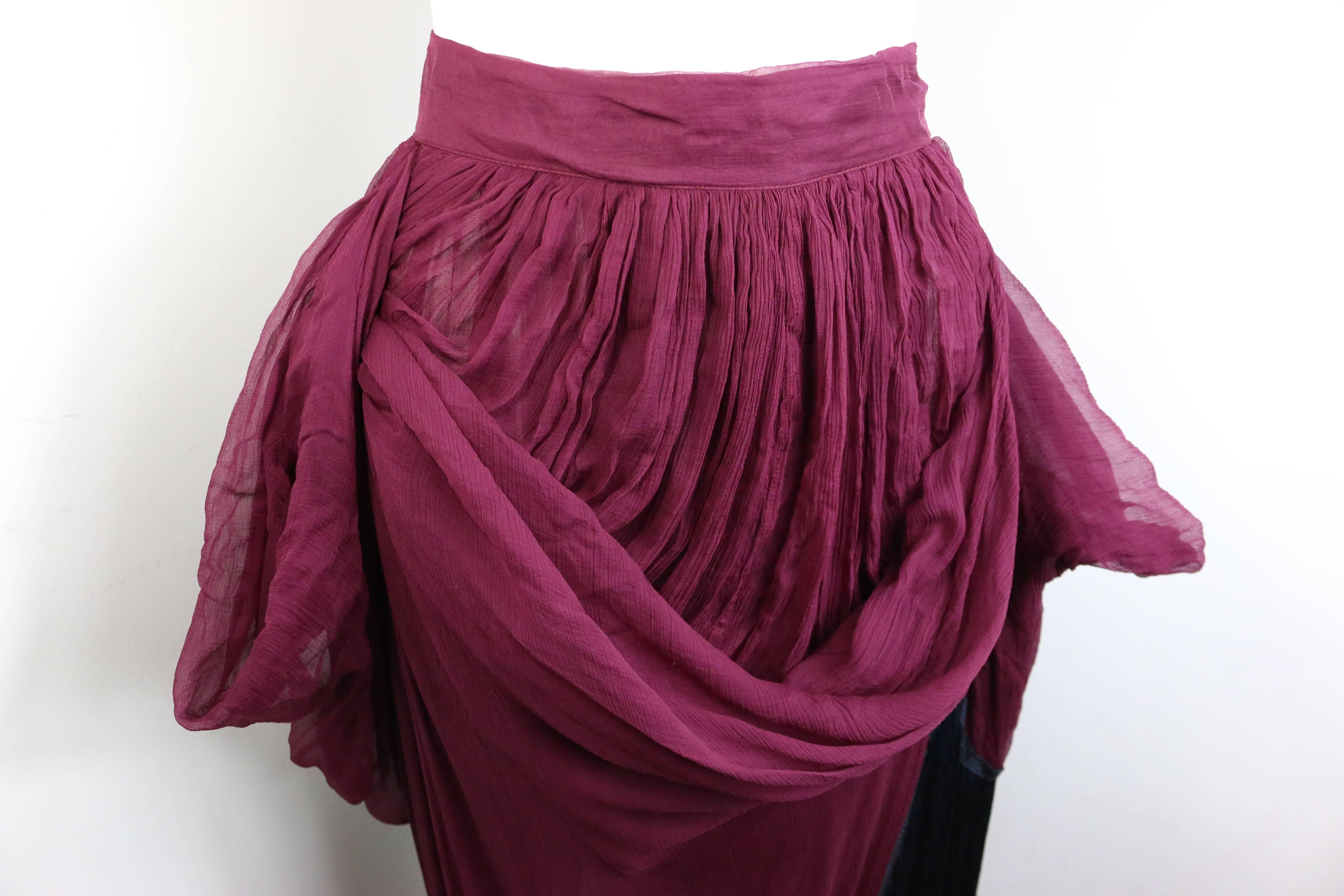 - Vintage Dolce and Gabbana red silk pleated balloon black fringe long skirt..

- Made in Italy. 

- Size 40. 

- 100% Silk. 

