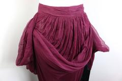 Dolce and Gabbana Maroon Silk Pleated Balloon Fringe Long Skirt