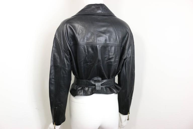 Istante by Gianni Versace Black Leather Biker Belted Jacket with Cutout  Sleeves For Sale at 1stDibs | gianni versace leather jacket, gianni leather  jacket, istante versace history