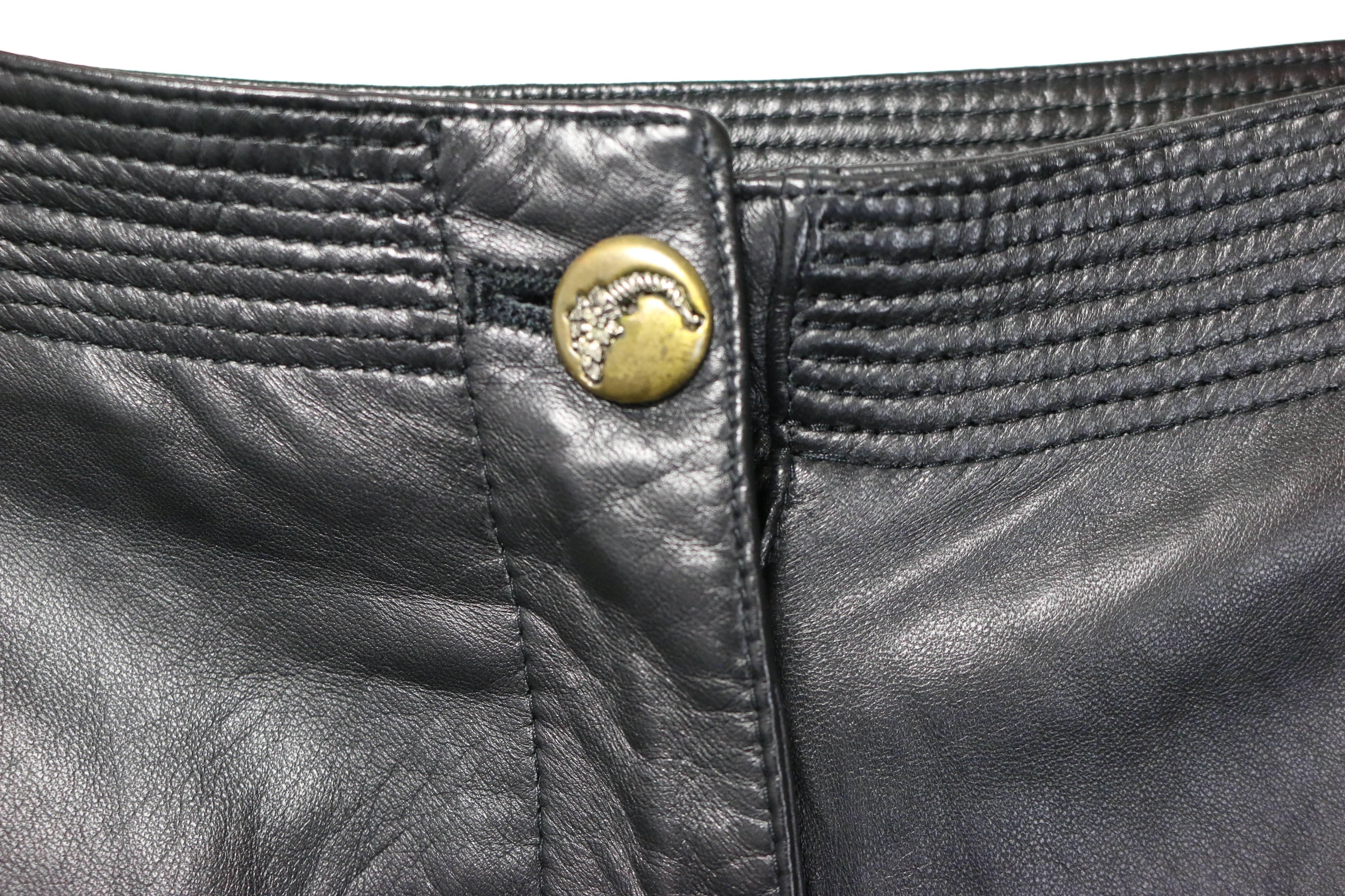 Vintage Istante by Gianni Versace Black Leather with Cutout Pattern Pants In Excellent Condition In Sheung Wan, HK