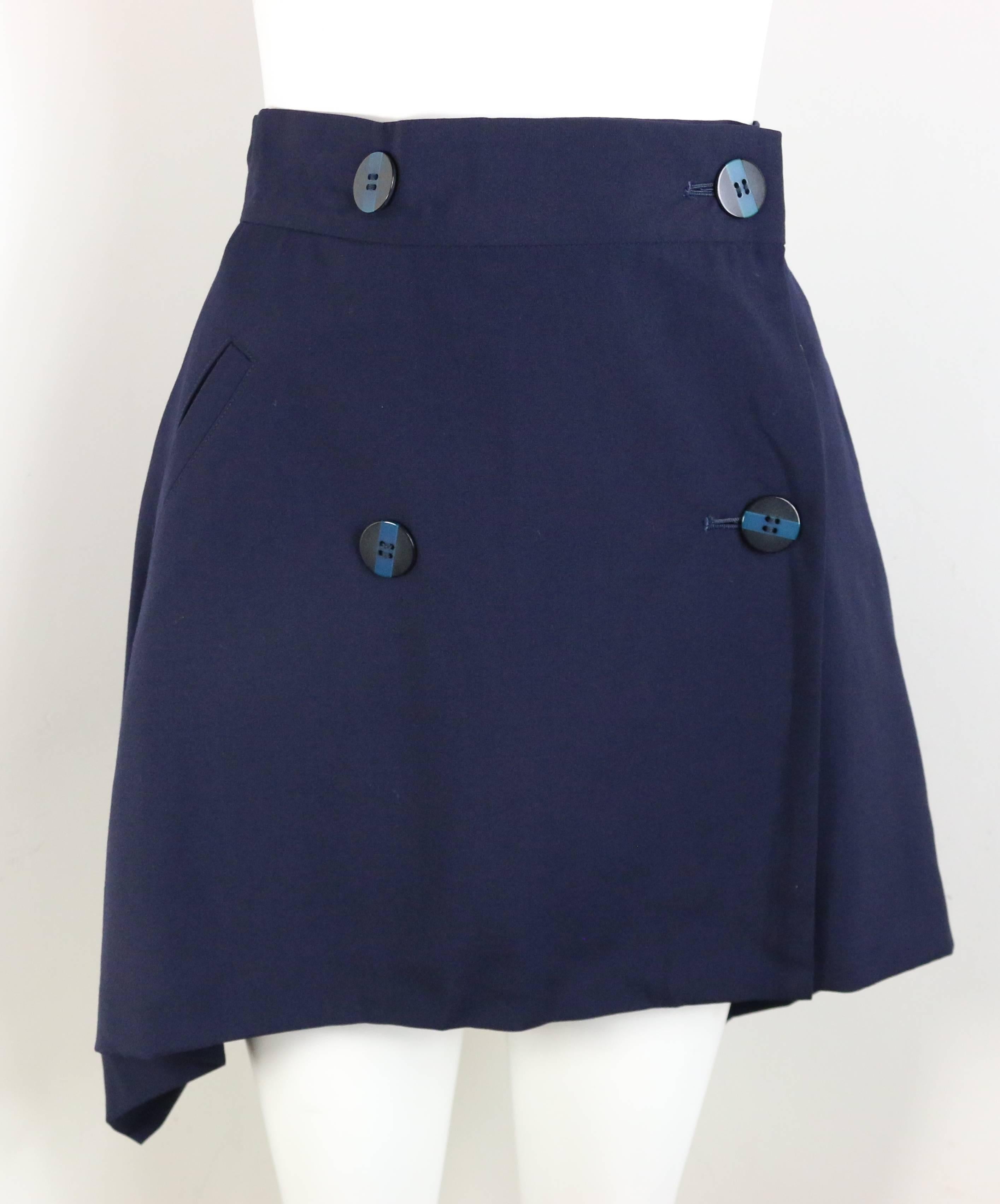 Issey Miyake Navy Blue Double Breasted Jacket and Skirt Ensemble In Excellent Condition For Sale In Sheung Wan, HK