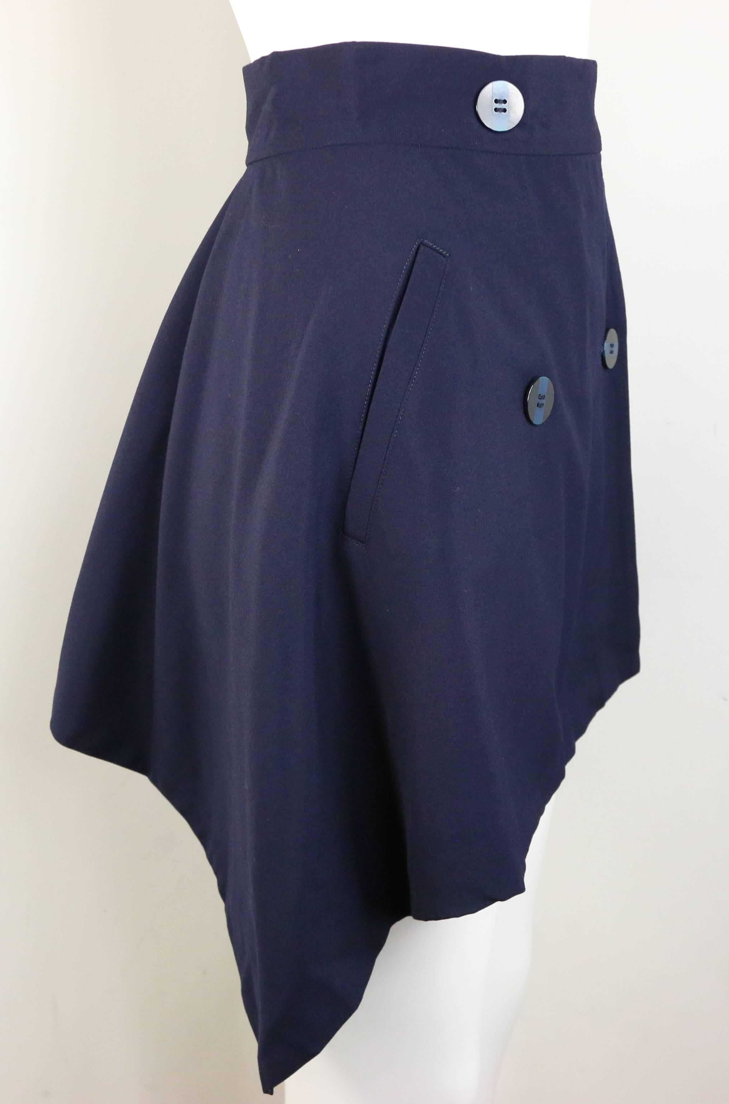 80s Issey Miyake Navy Blue Double Breasted Jacket and Skirt Ensemble  For Sale 1