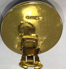 Chanel Black Gold Toned Clover Clip On Earrings