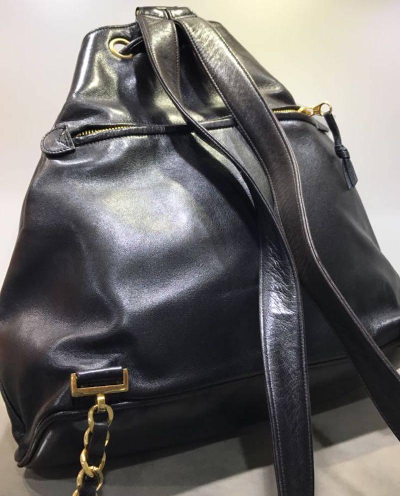 Chanel Black Lambskin Drawstring Backpack with 