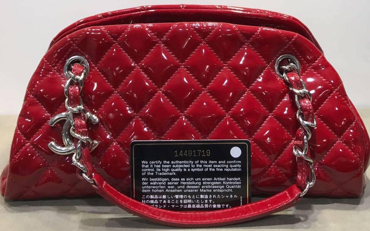 Women's Chanel Red Quilted Patent Leather Mademoiselle Bowling Bag