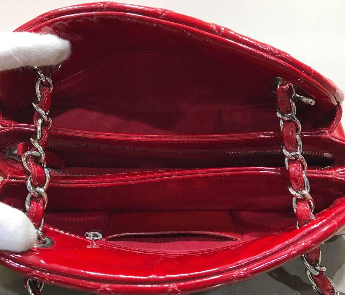 Chanel Red Quilted Patent Leather Mademoiselle Bowling Bag In Excellent Condition In Sheung Wan, HK