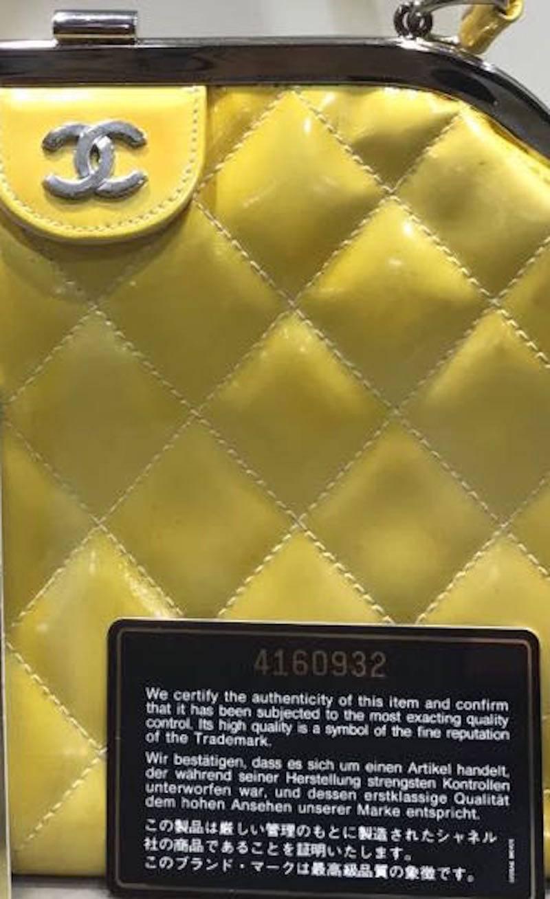 Chanel Yellow Quilted Patent Leather Handbag  1