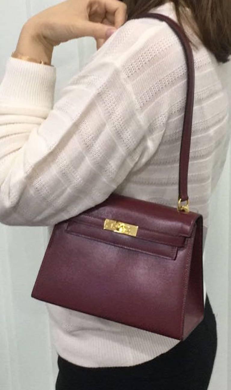 Hermes Mini Kelly Sellier 20cm Box Calf Rough H/Gold Metal  In Excellent Condition In Sheung Wan, HK