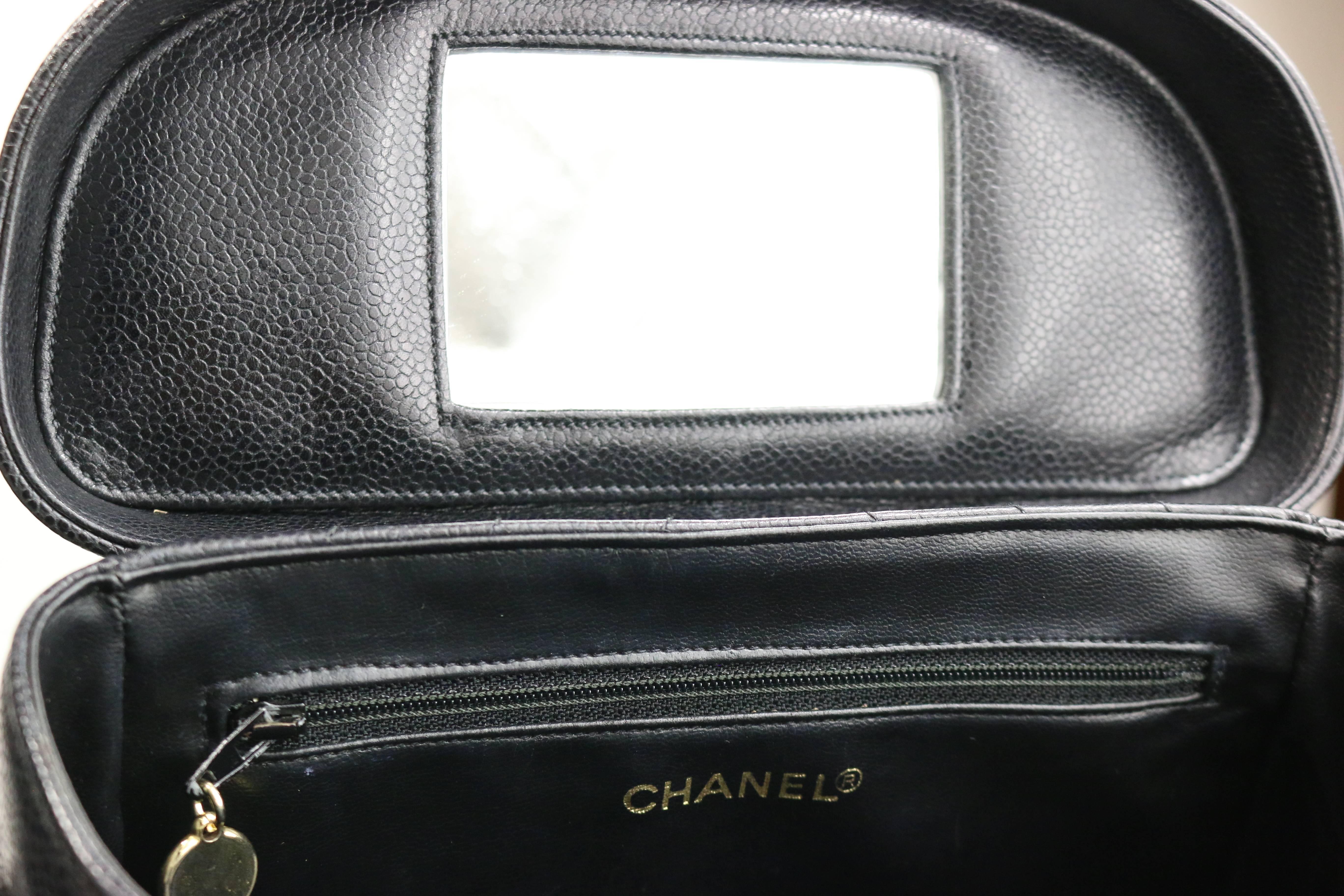 Chanel Black Caviar Leather Chevron Vanity Bag  1