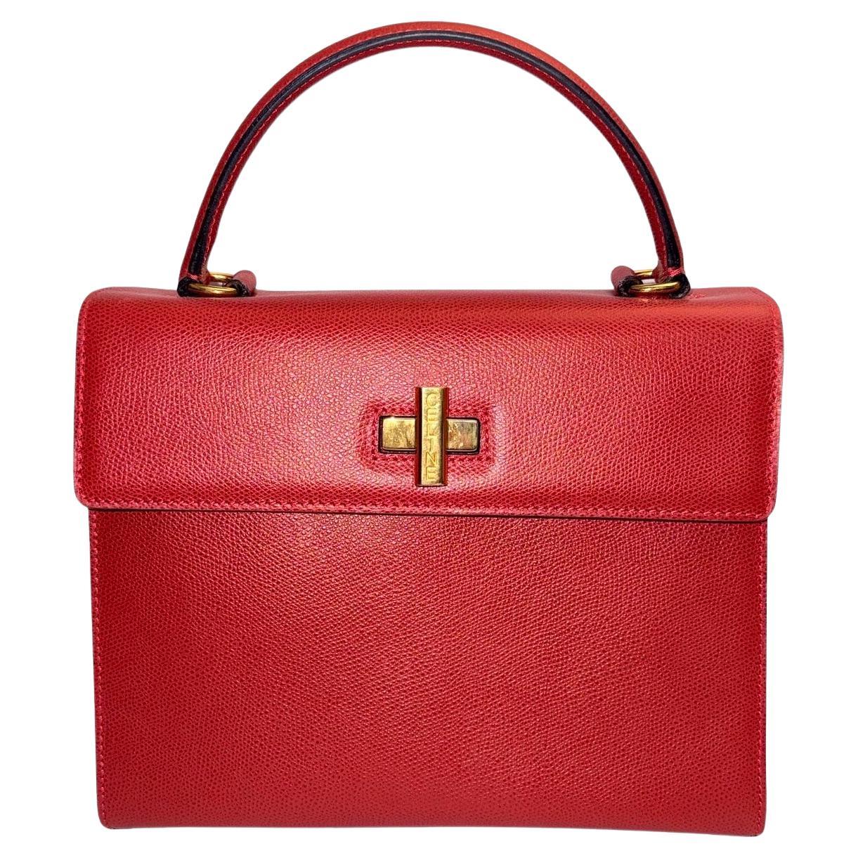Celine red leather box handbag For Sale