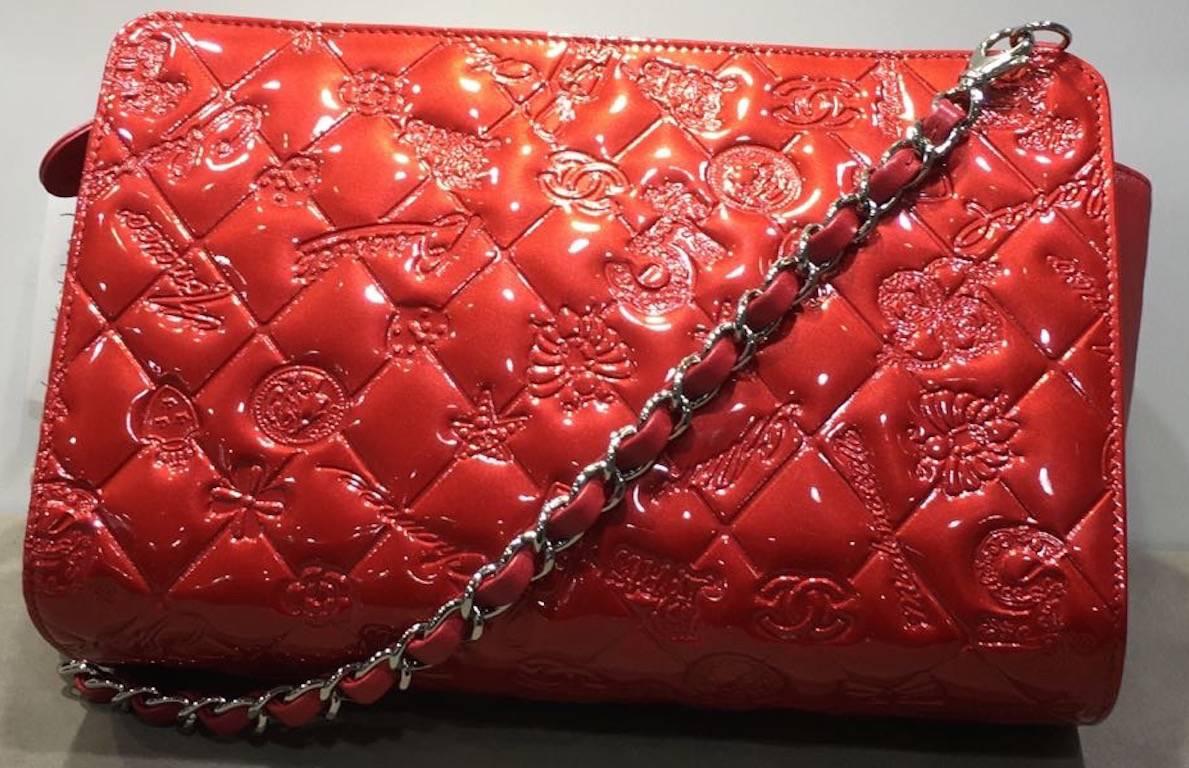 Chanel Red Patent and Lamb Icon motif Porch Bag 1